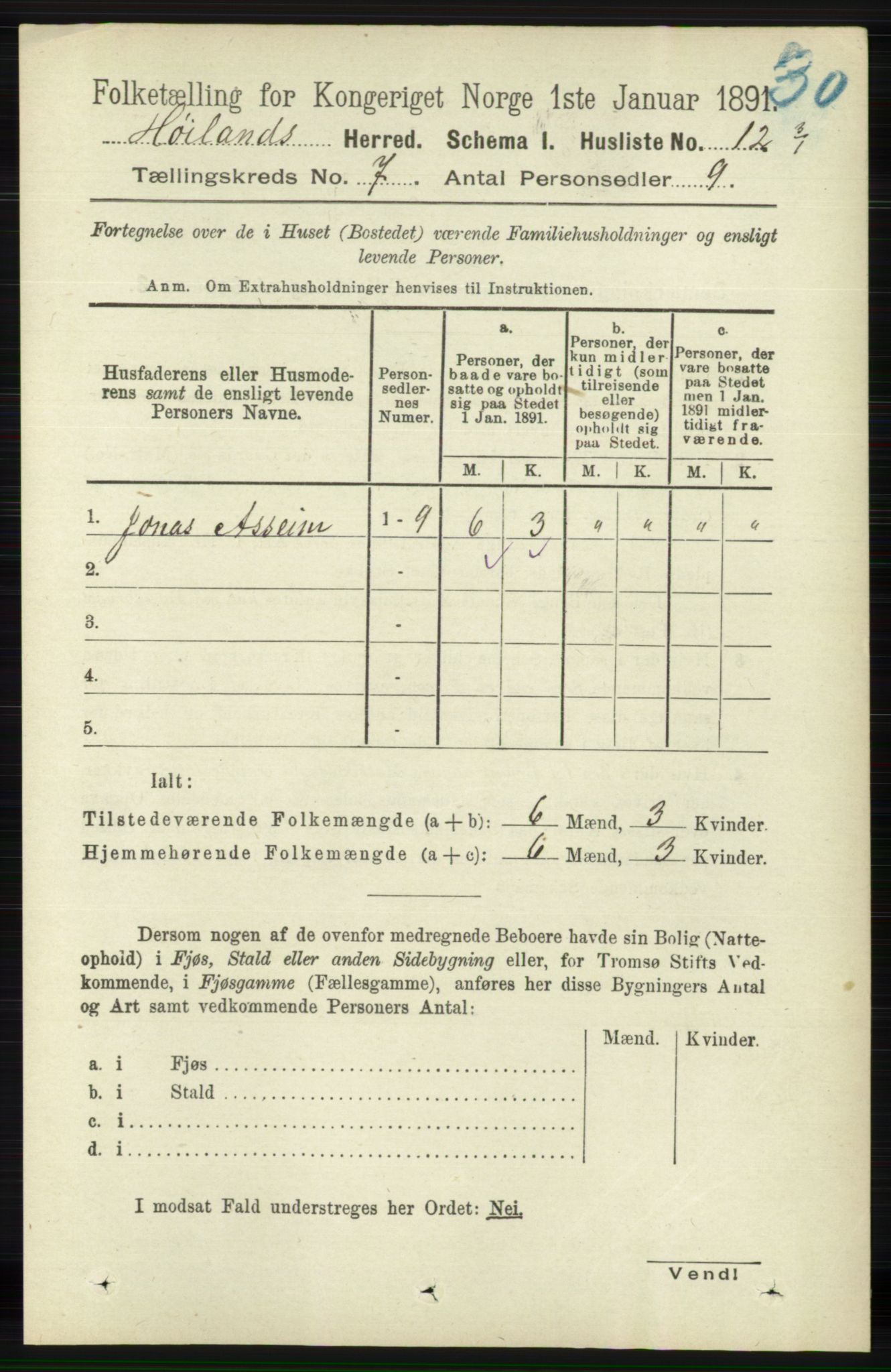 RA, Folketelling 1891 for 1123 Høyland herred, 1891, s. 2323