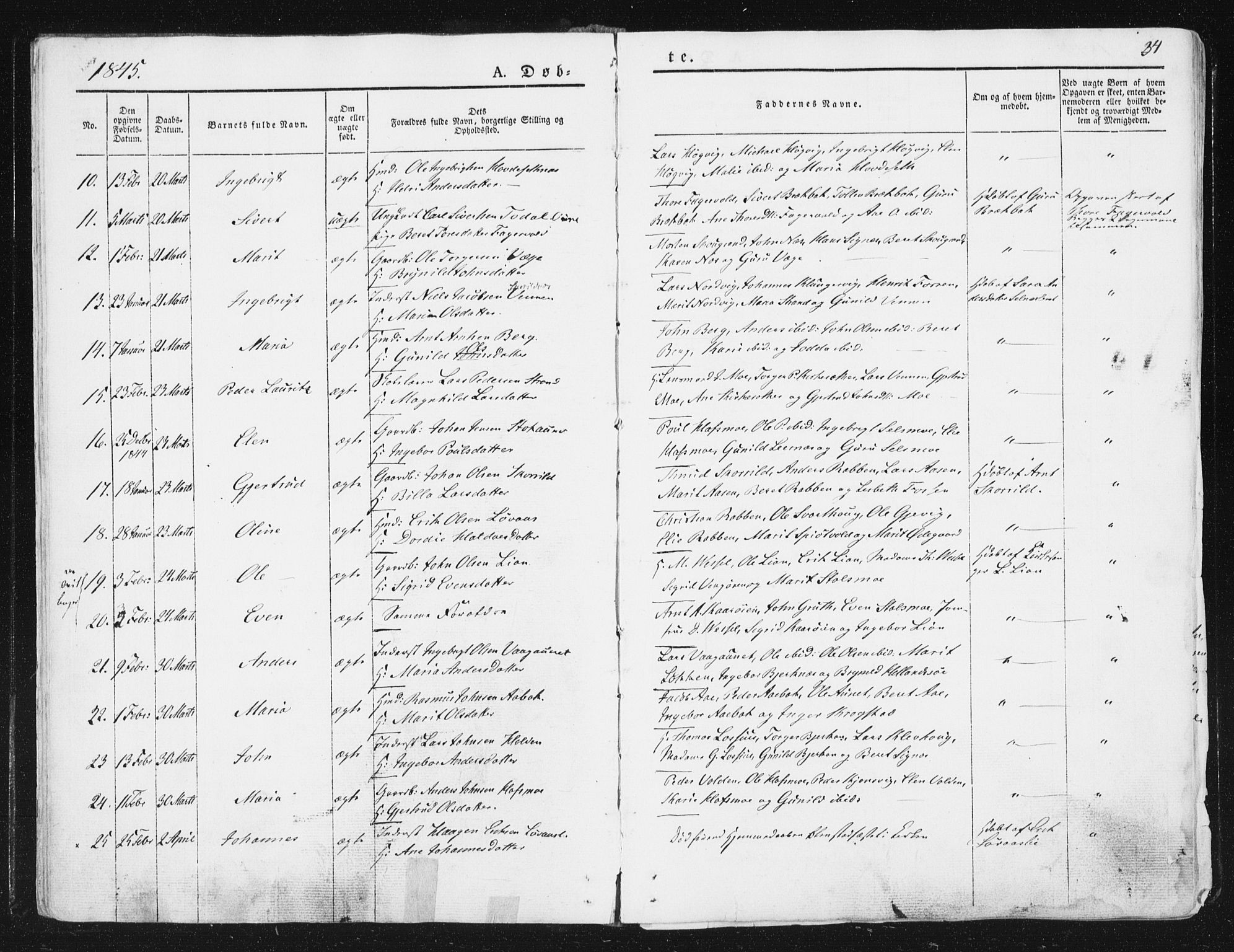 Ministerialprotokoller, klokkerbøker og fødselsregistre - Sør-Trøndelag, SAT/A-1456/630/L0493: Ministerialbok nr. 630A06, 1841-1851, s. 34