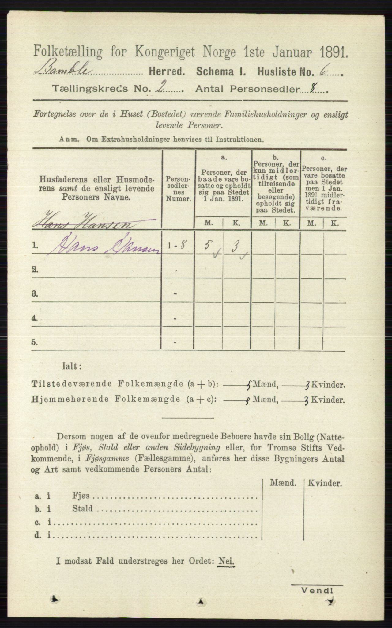 RA, Folketelling 1891 for 0814 Bamble herred, 1891, s. 945