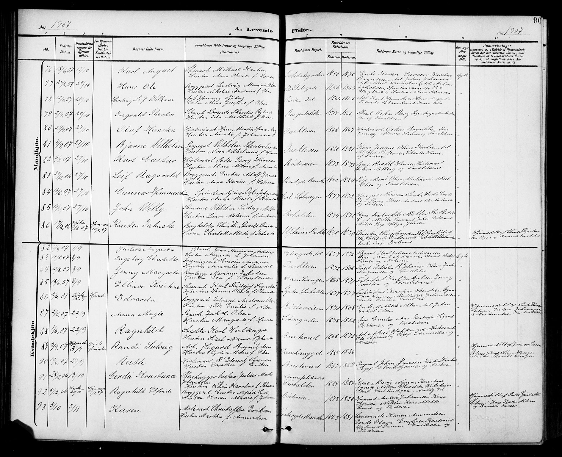 Halden prestekontor Kirkebøker, AV/SAO-A-10909/G/Ga/L0010: Klokkerbok nr. 10, 1900-1923, s. 90