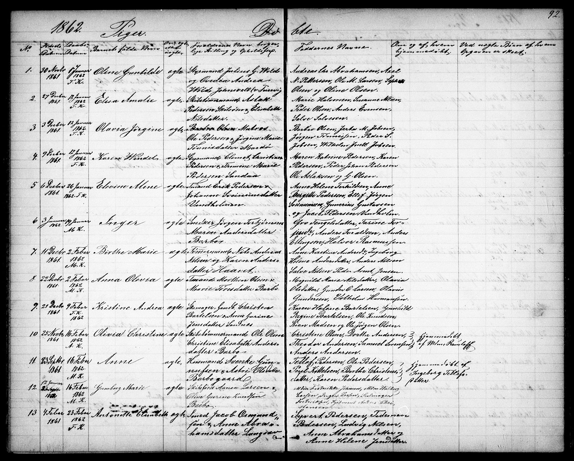 Tromøy sokneprestkontor, AV/SAK-1111-0041/F/Fb/L0003: Klokkerbok nr. B 3, 1859-1868, s. 92