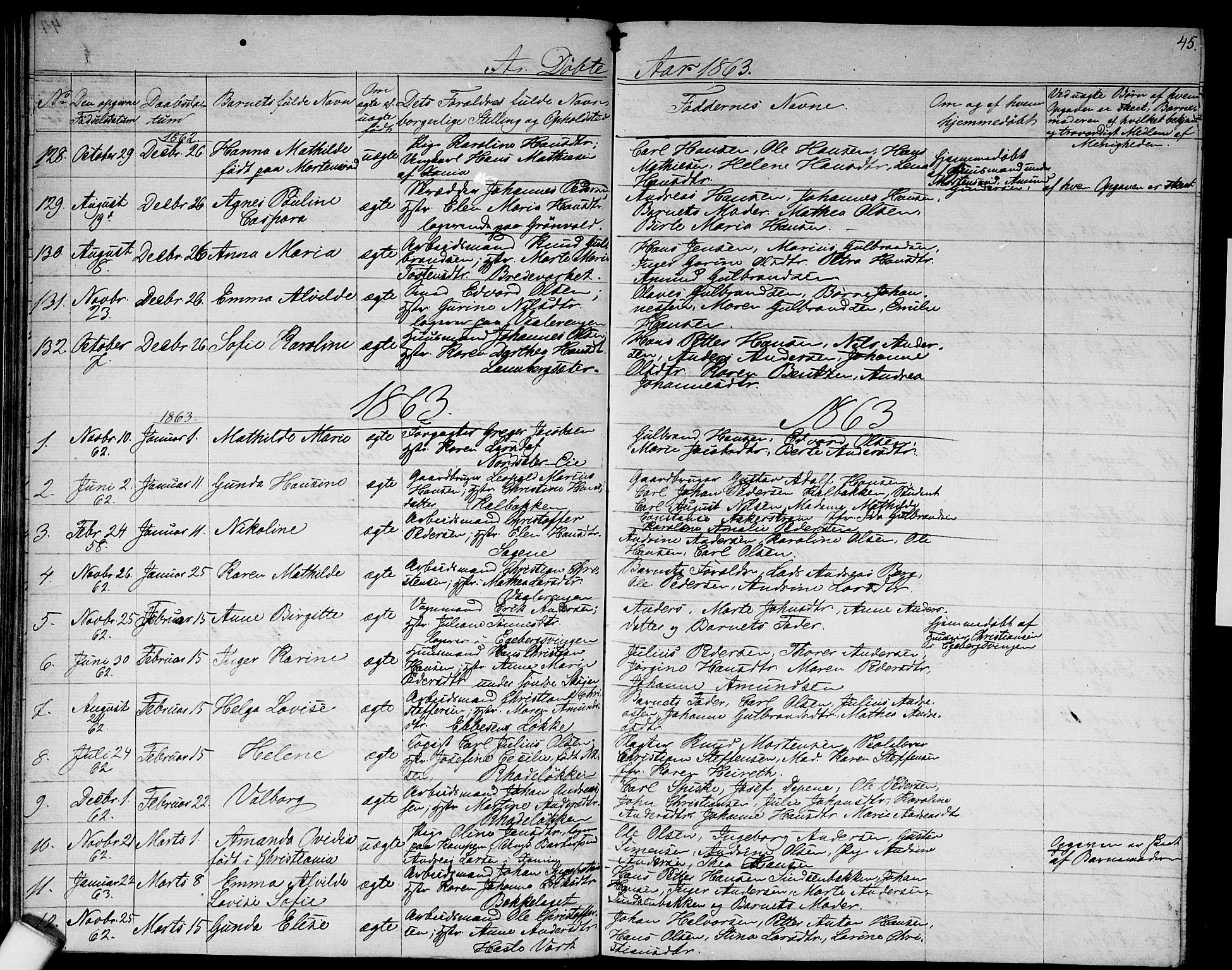 Østre Aker prestekontor Kirkebøker, AV/SAO-A-10840/G/Ga/L0001: Klokkerbok nr. I 1, 1861-1864, s. 45