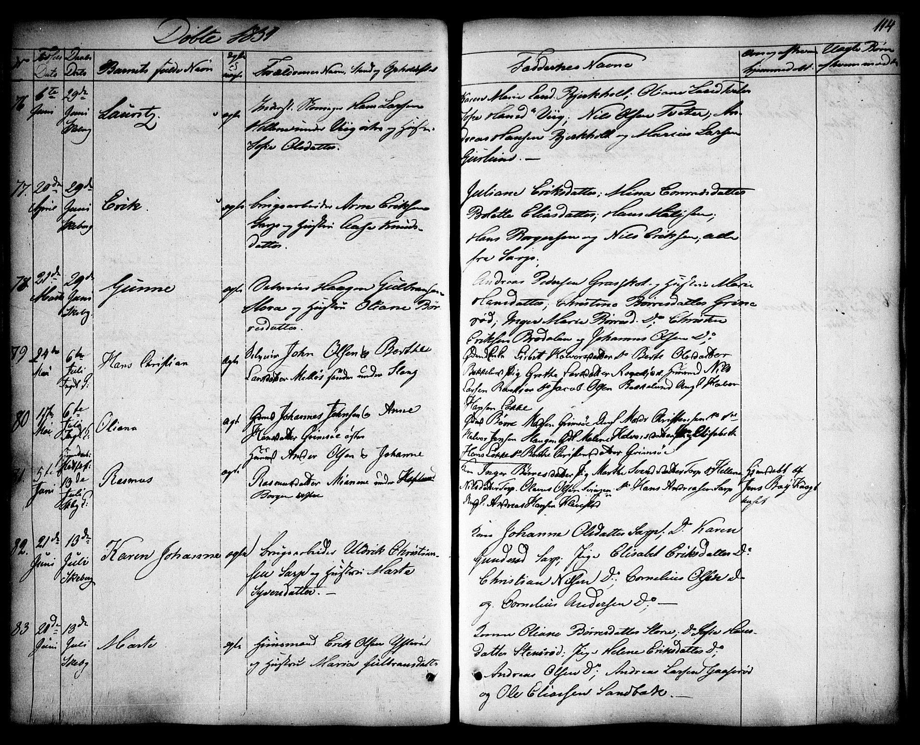Skjeberg prestekontor Kirkebøker, AV/SAO-A-10923/F/Fa/L0006: Ministerialbok nr. I 6, 1846-1858, s. 114