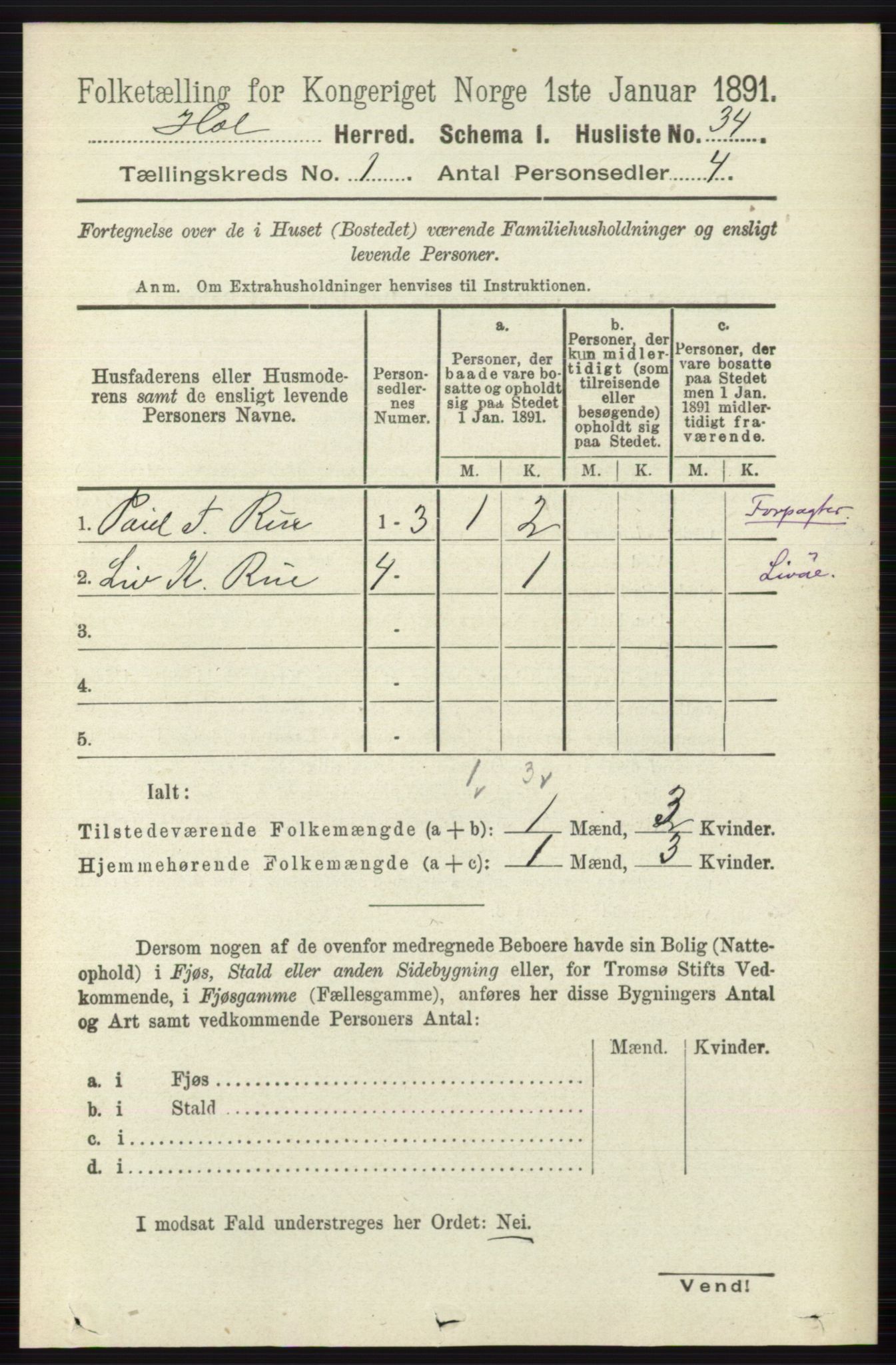 RA, Folketelling 1891 for 0620 Hol herred, 1891, s. 60