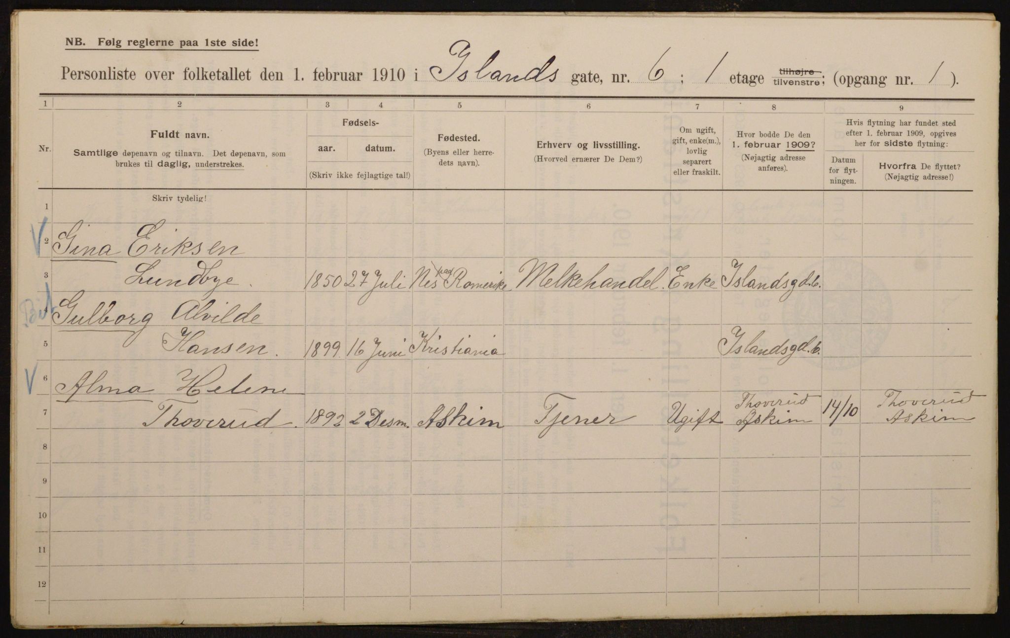 OBA, Kommunal folketelling 1.2.1910 for Kristiania, 1910, s. 43430