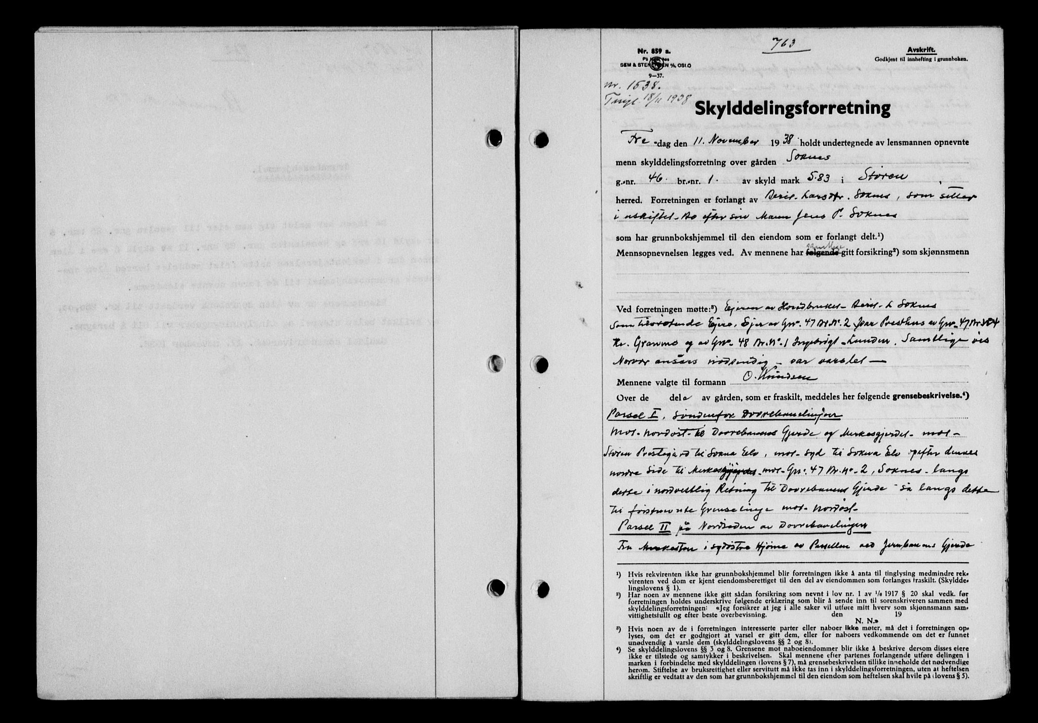 Gauldal sorenskriveri, SAT/A-0014/1/2/2C/L0049: Pantebok nr. 53, 1938-1938, Dagboknr: 1538/1938