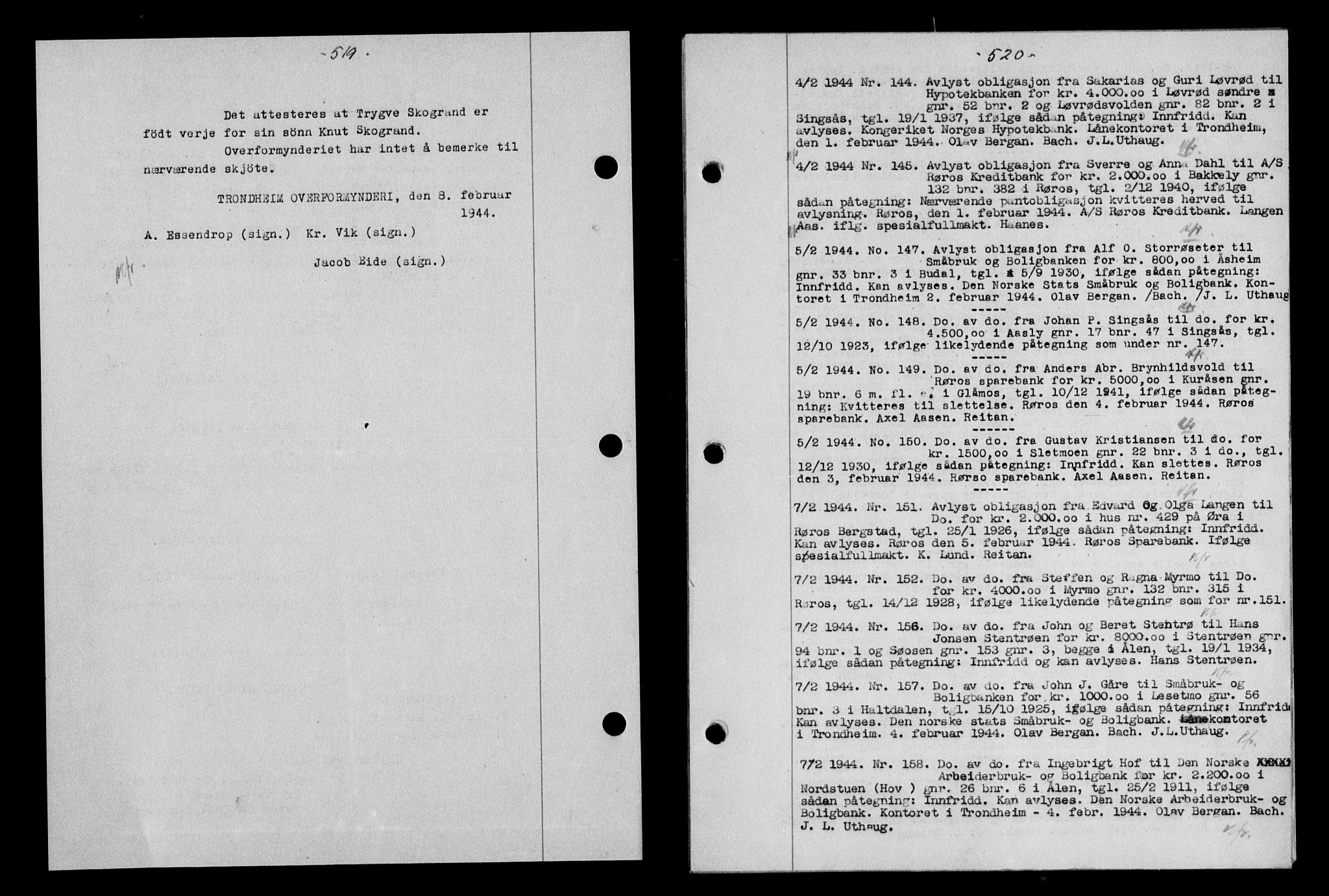 Gauldal sorenskriveri, SAT/A-0014/1/2/2C/L0057: Pantebok nr. 62, 1943-1944, Dagboknr: 144/1944