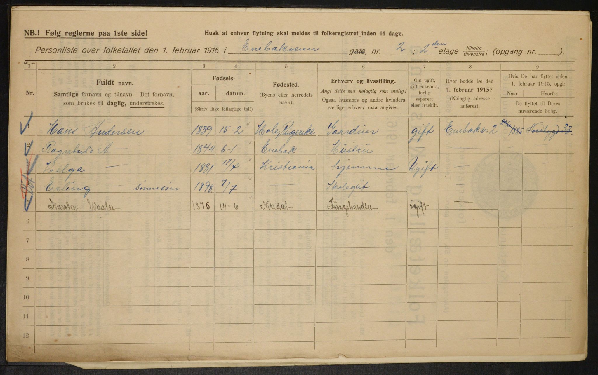 OBA, Kommunal folketelling 1.2.1916 for Kristiania, 1916, s. 21367