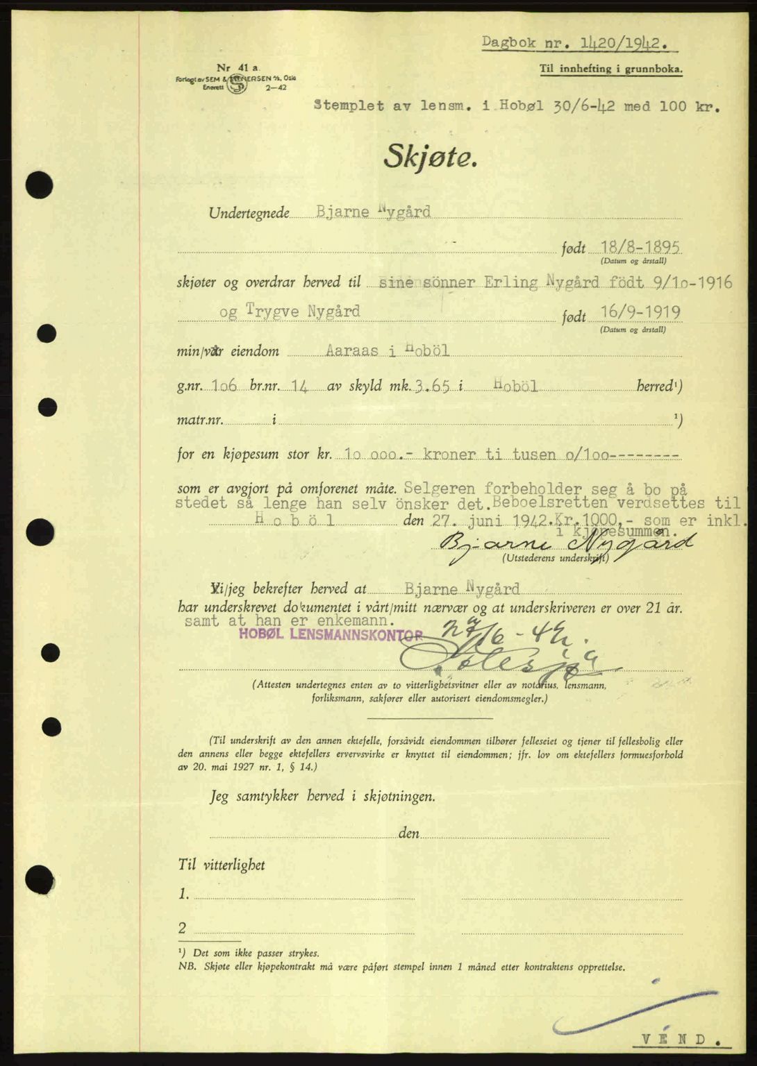 Moss sorenskriveri, SAO/A-10168: Pantebok nr. A10, 1942-1943, Dagboknr: 1420/1942