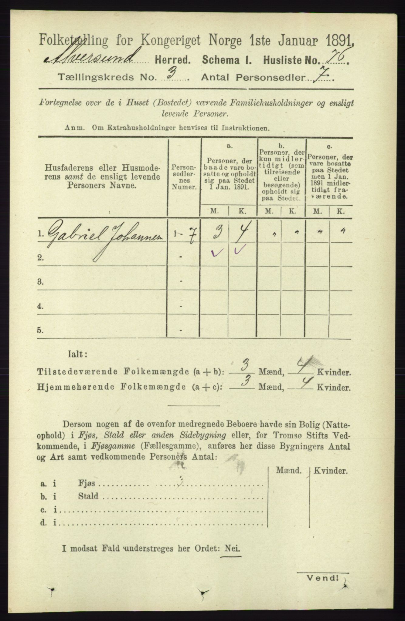 RA, Folketelling 1891 for 1257 Alversund herred, 1891, s. 1020