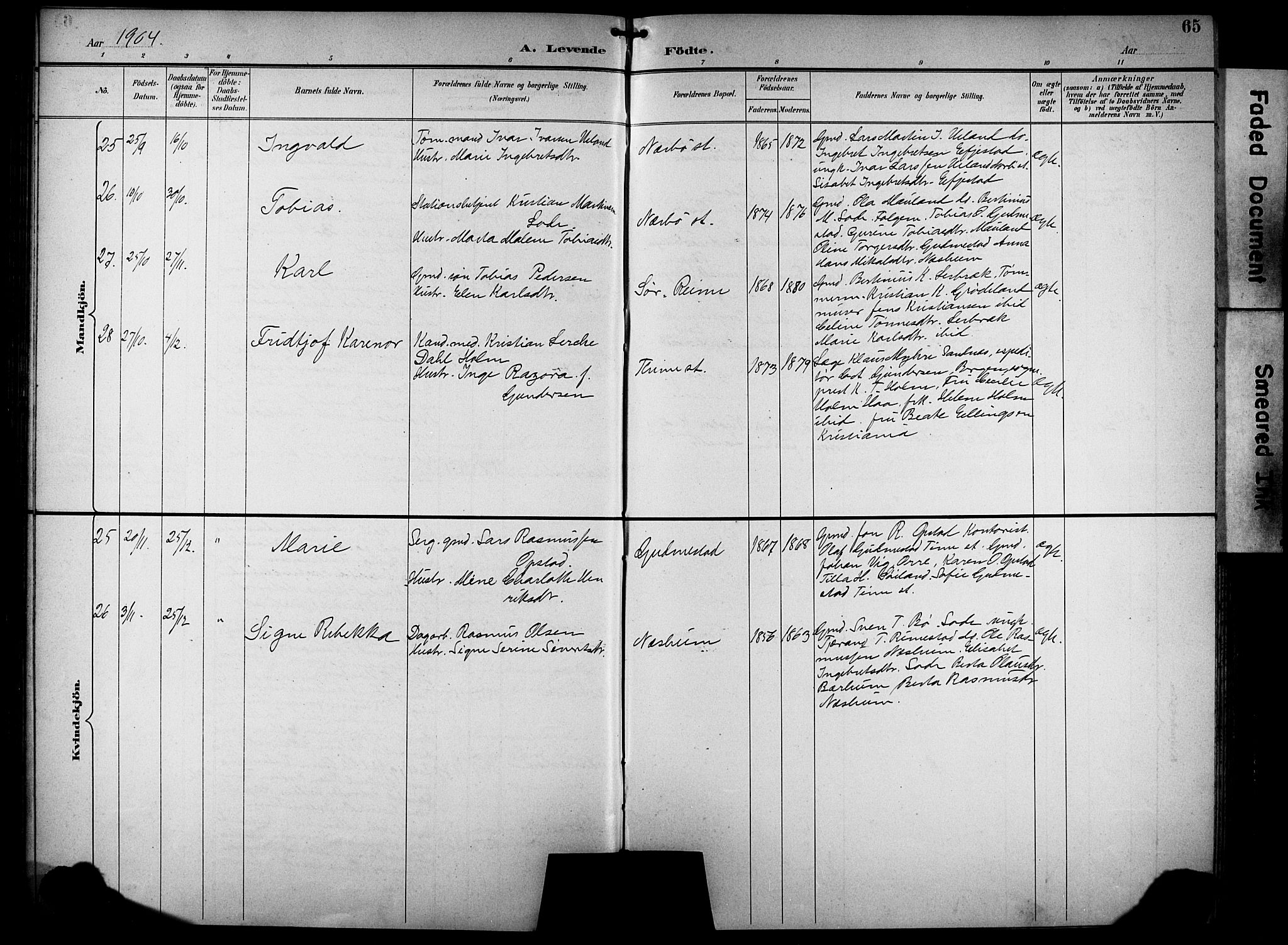 Hå sokneprestkontor, AV/SAST-A-101801/001/30BB/L0005: Klokkerbok nr. B 5, 1894-1912, s. 65