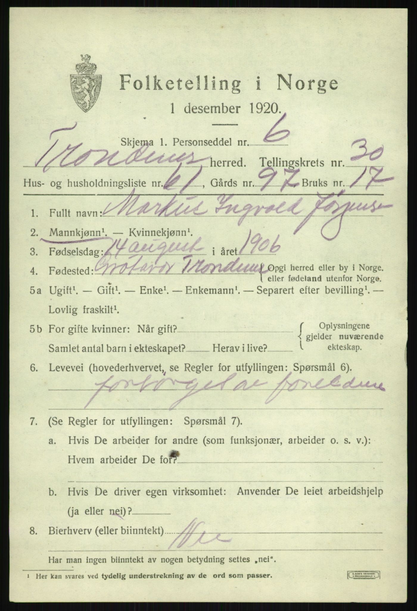 SATØ, Folketelling 1920 for 1914 Trondenes herred, 1920, s. 21909