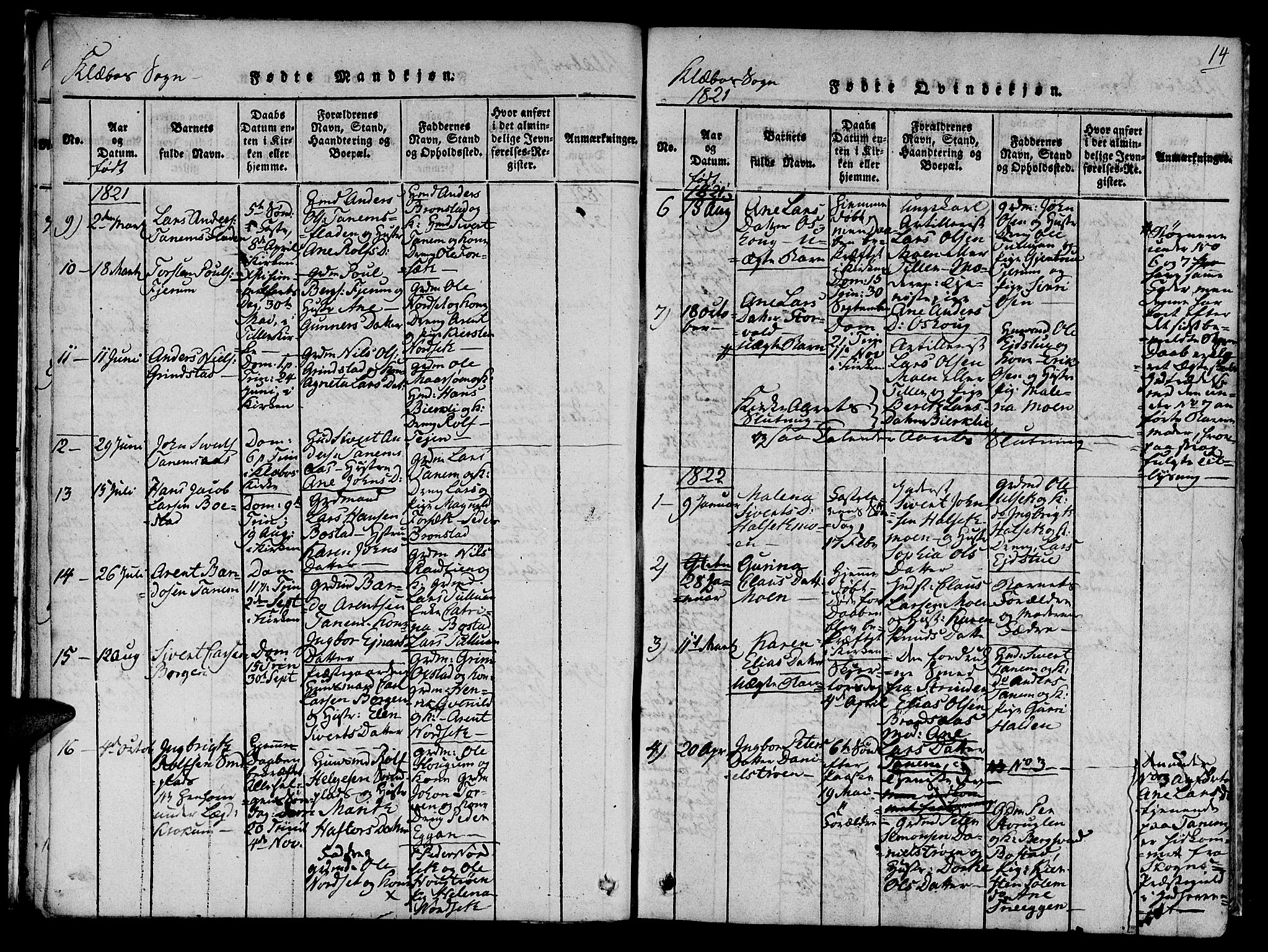 Ministerialprotokoller, klokkerbøker og fødselsregistre - Sør-Trøndelag, SAT/A-1456/618/L0439: Ministerialbok nr. 618A04 /1, 1816-1843, s. 14