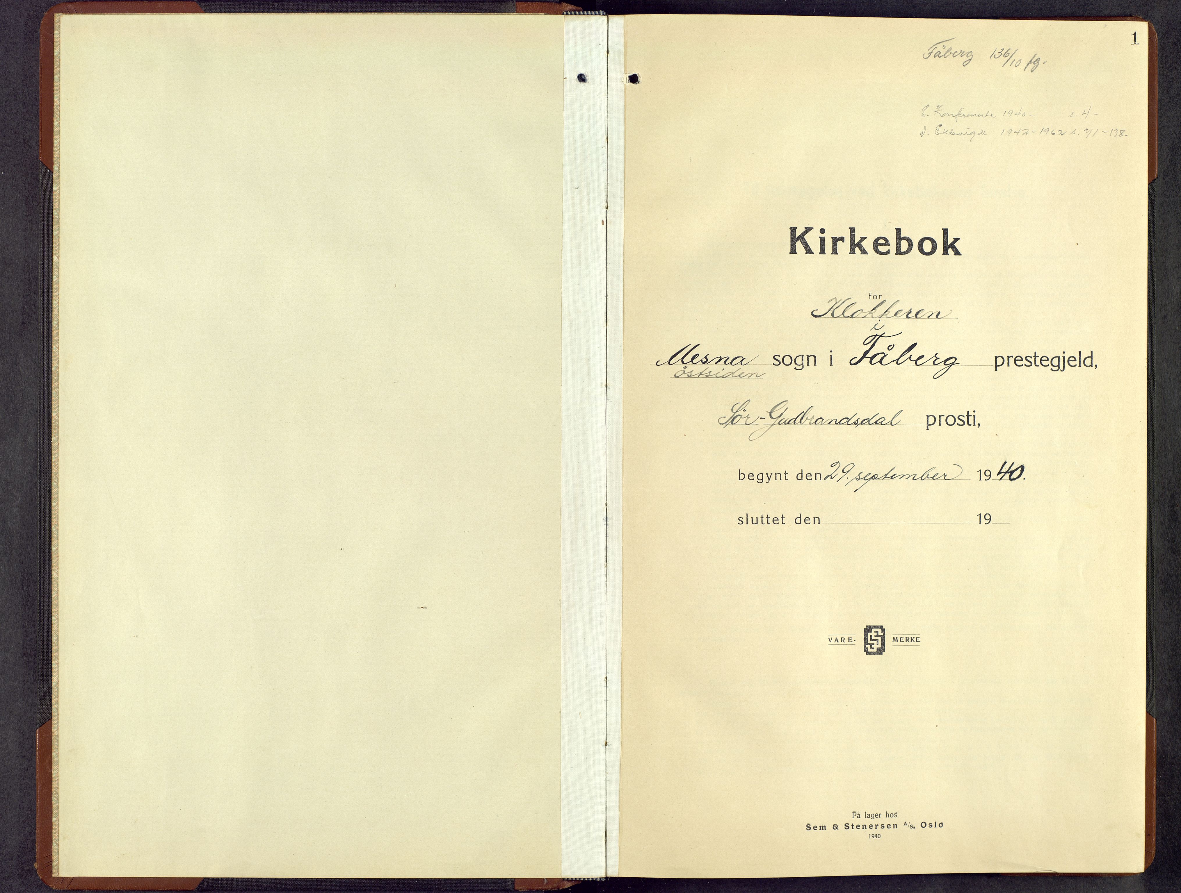 Fåberg prestekontor, AV/SAH-PREST-086/H/Ha/Hab/L0018: Klokkerbok nr. 18, 1940-1967, s. 1