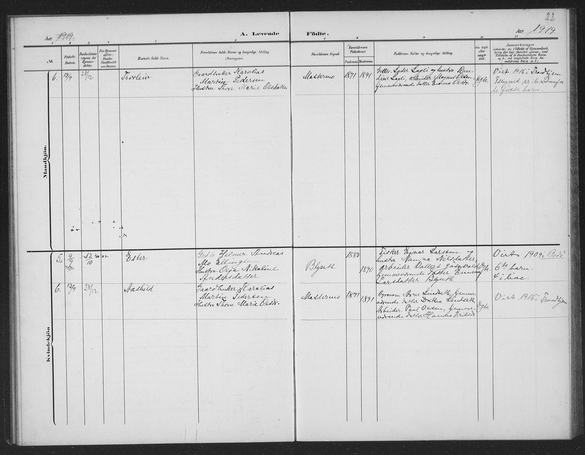 Ministerialprotokoller, klokkerbøker og fødselsregistre - Nordland, AV/SAT-A-1459/833/L0502: Klokkerbok nr. 833C01, 1906-1934, s. 22