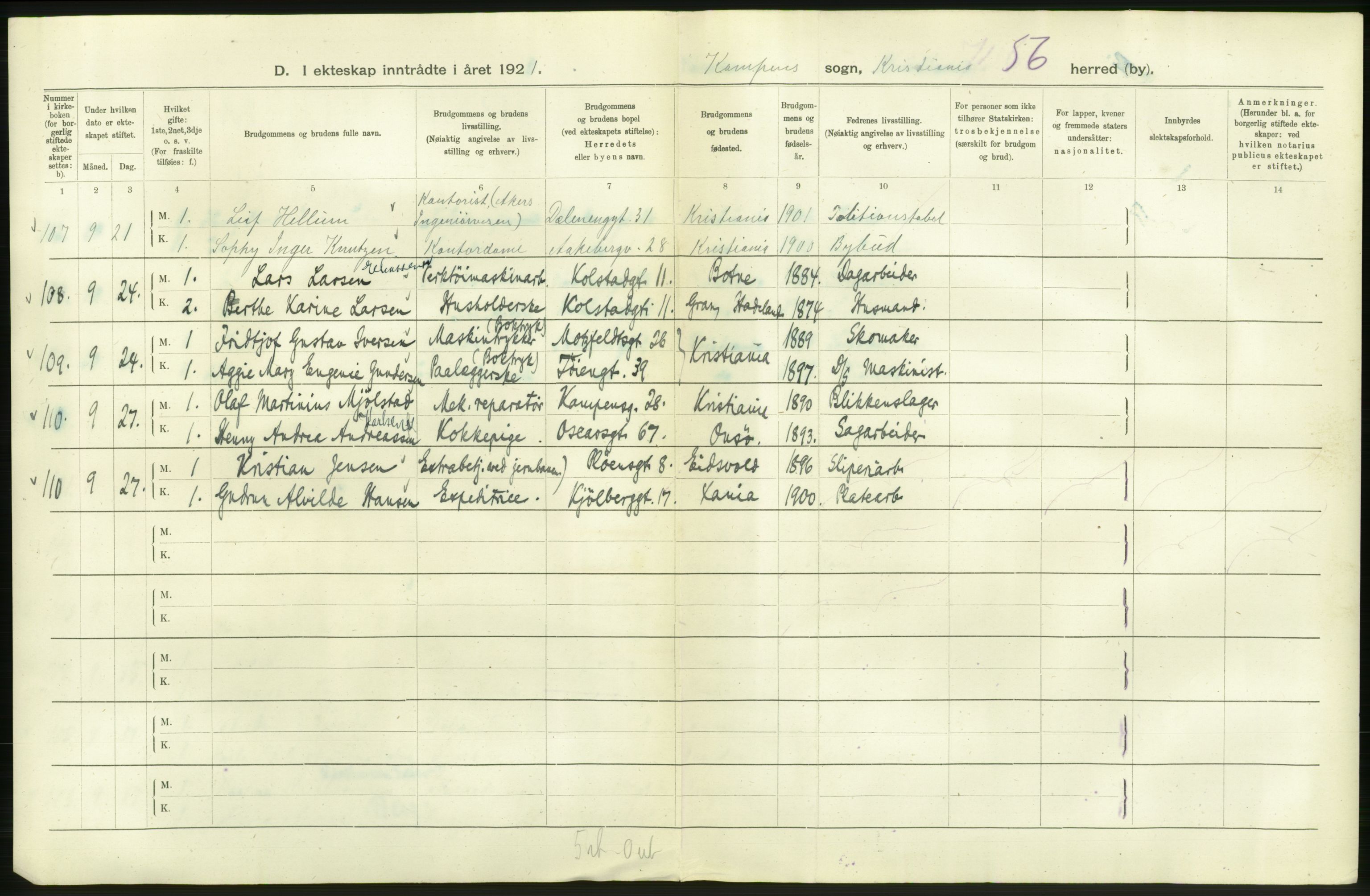 Statistisk sentralbyrå, Sosiodemografiske emner, Befolkning, AV/RA-S-2228/D/Df/Dfc/Dfca/L0011: Kristiania: Gifte, 1921, s. 778