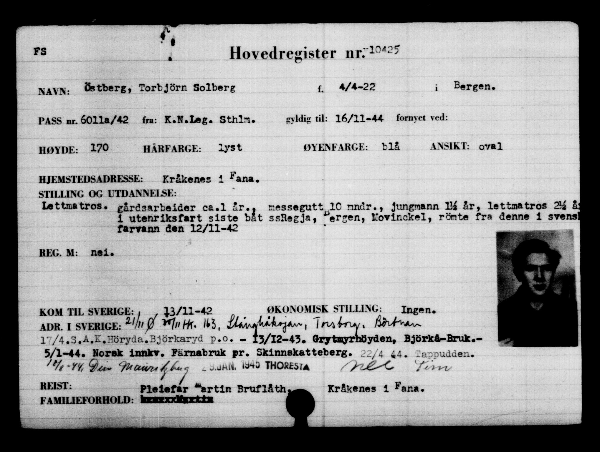Utenriksstasjonene, Legasjonen i Stockholm, Flyktningkontoret, AV/RA-S-6753/V/Va/L0006: Kjesäterkartoteket, flyktninger med registreringsnr. 9400-12711, 1940-1945, s. 1177