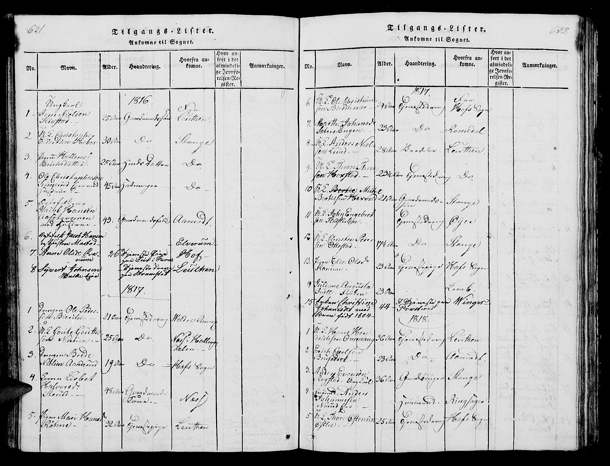 Vang prestekontor, Hedmark, SAH/PREST-008/H/Ha/Hab/L0004: Klokkerbok nr. 4, 1813-1827, s. 631-632