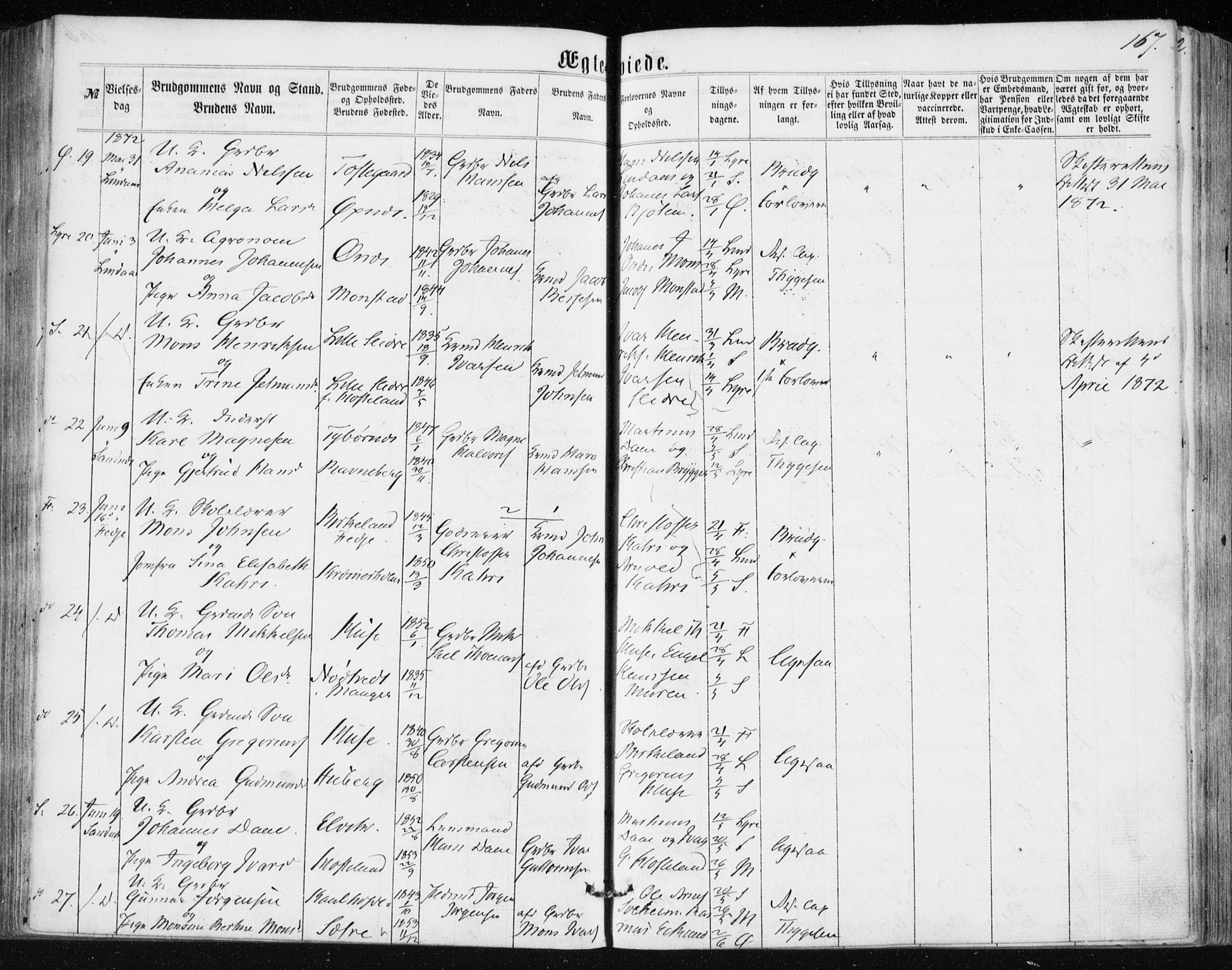 Lindås Sokneprestembete, AV/SAB-A-76701/H/Haa/Haaa/L0016: Ministerialbok nr. A 16, 1863-1875, s. 167