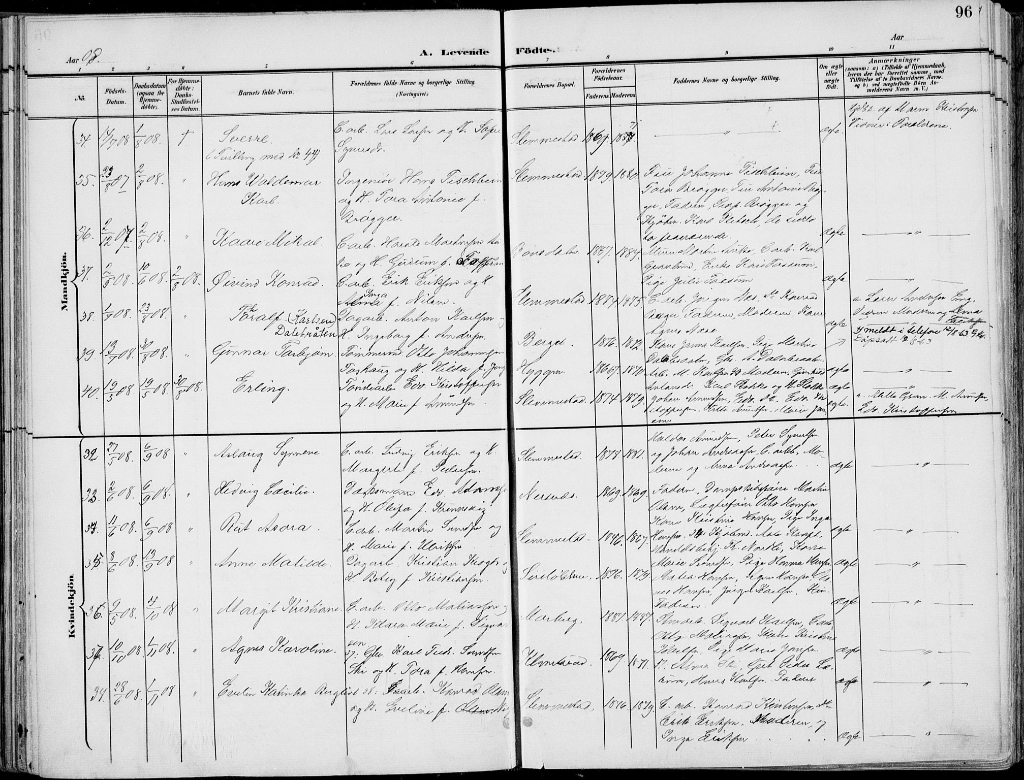 Røyken kirkebøker, AV/SAKO-A-241/F/Fa/L0009: Ministerialbok nr. 9, 1898-1911, s. 96