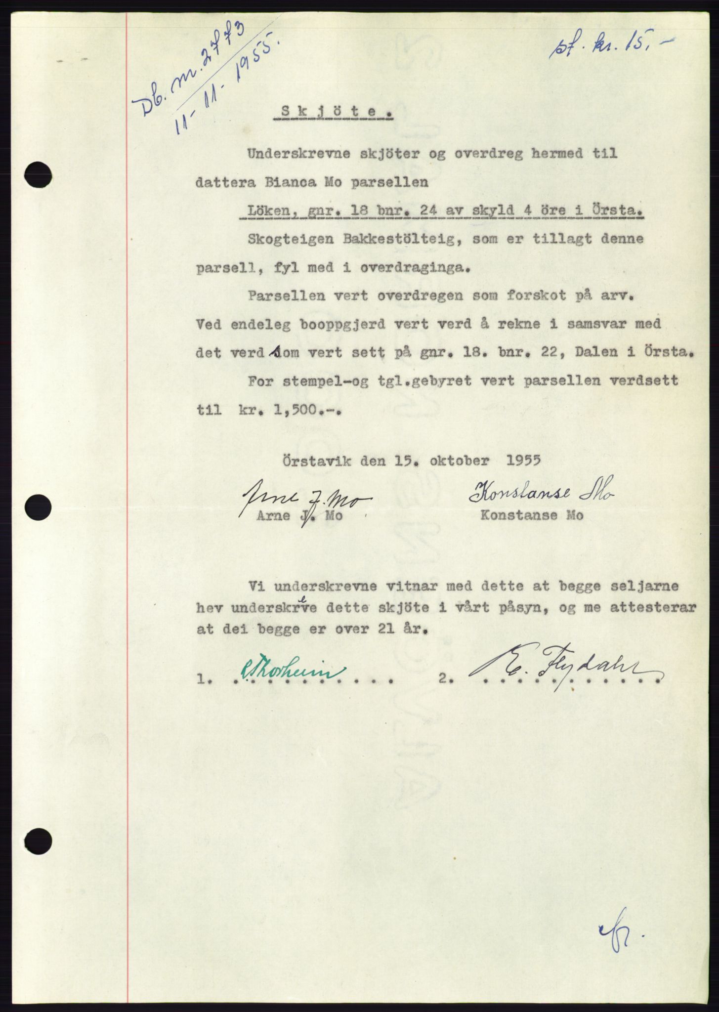 Søre Sunnmøre sorenskriveri, AV/SAT-A-4122/1/2/2C/L0102: Pantebok nr. 28A, 1955-1956, Dagboknr: 2773/1955