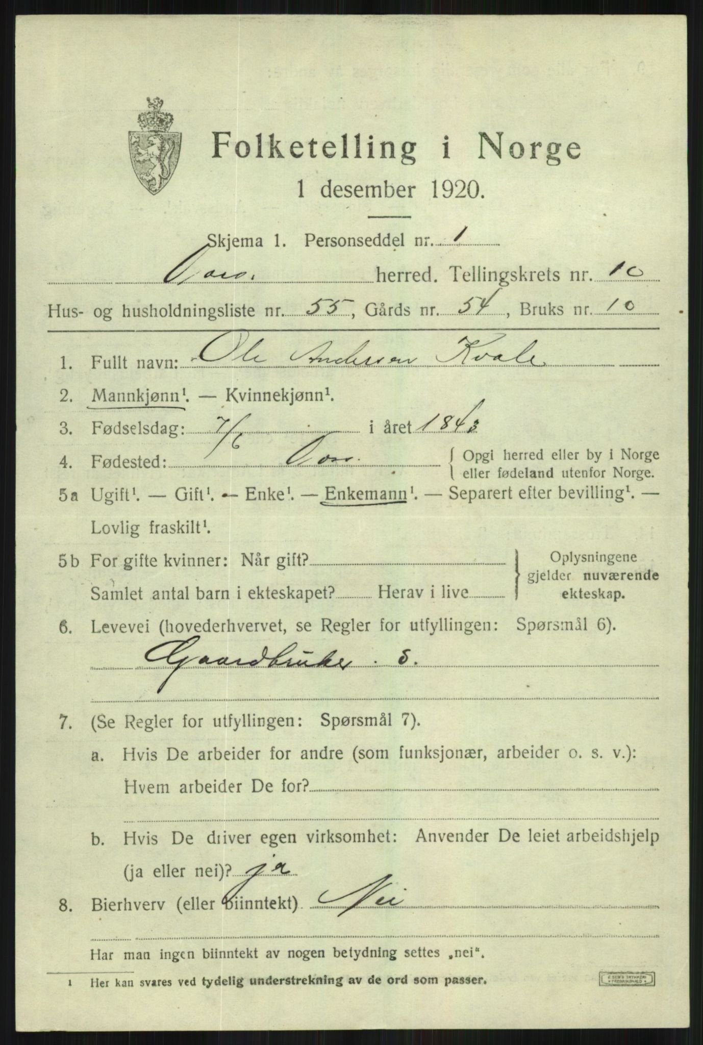 SAB, Folketelling 1920 for 1235 Voss herred, 1920, s. 10055