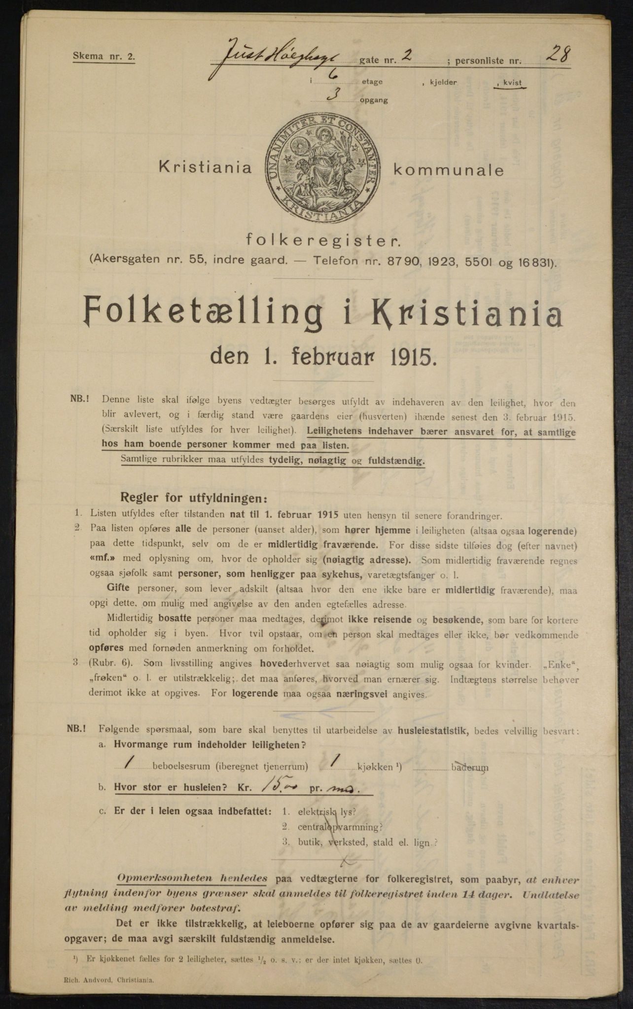 OBA, Kommunal folketelling 1.2.1915 for Kristiania, 1915, s. 47147