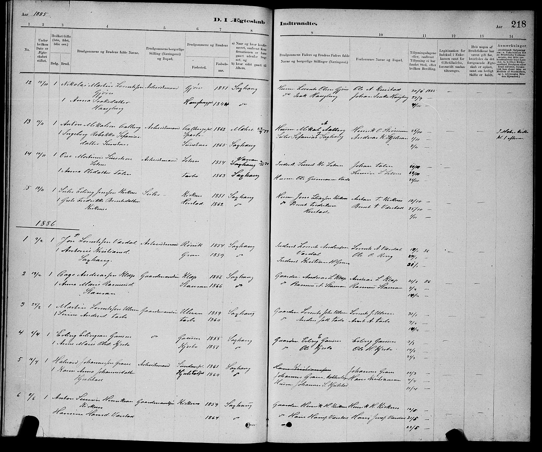 Ministerialprotokoller, klokkerbøker og fødselsregistre - Nord-Trøndelag, SAT/A-1458/730/L0301: Klokkerbok nr. 730C04, 1880-1897, s. 218
