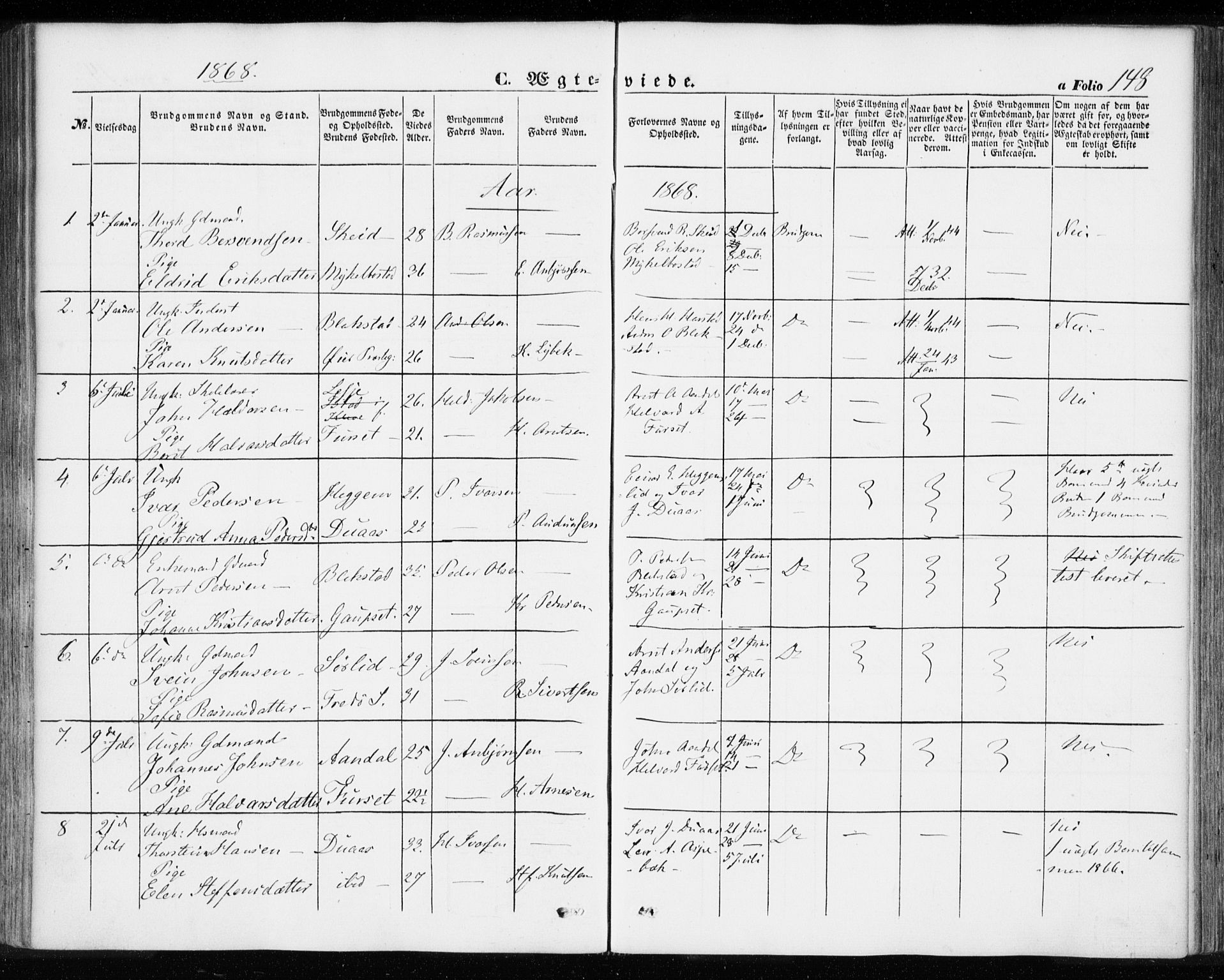 Ministerialprotokoller, klokkerbøker og fødselsregistre - Møre og Romsdal, AV/SAT-A-1454/584/L0965: Ministerialbok nr. 584A05, 1857-1868, s. 148