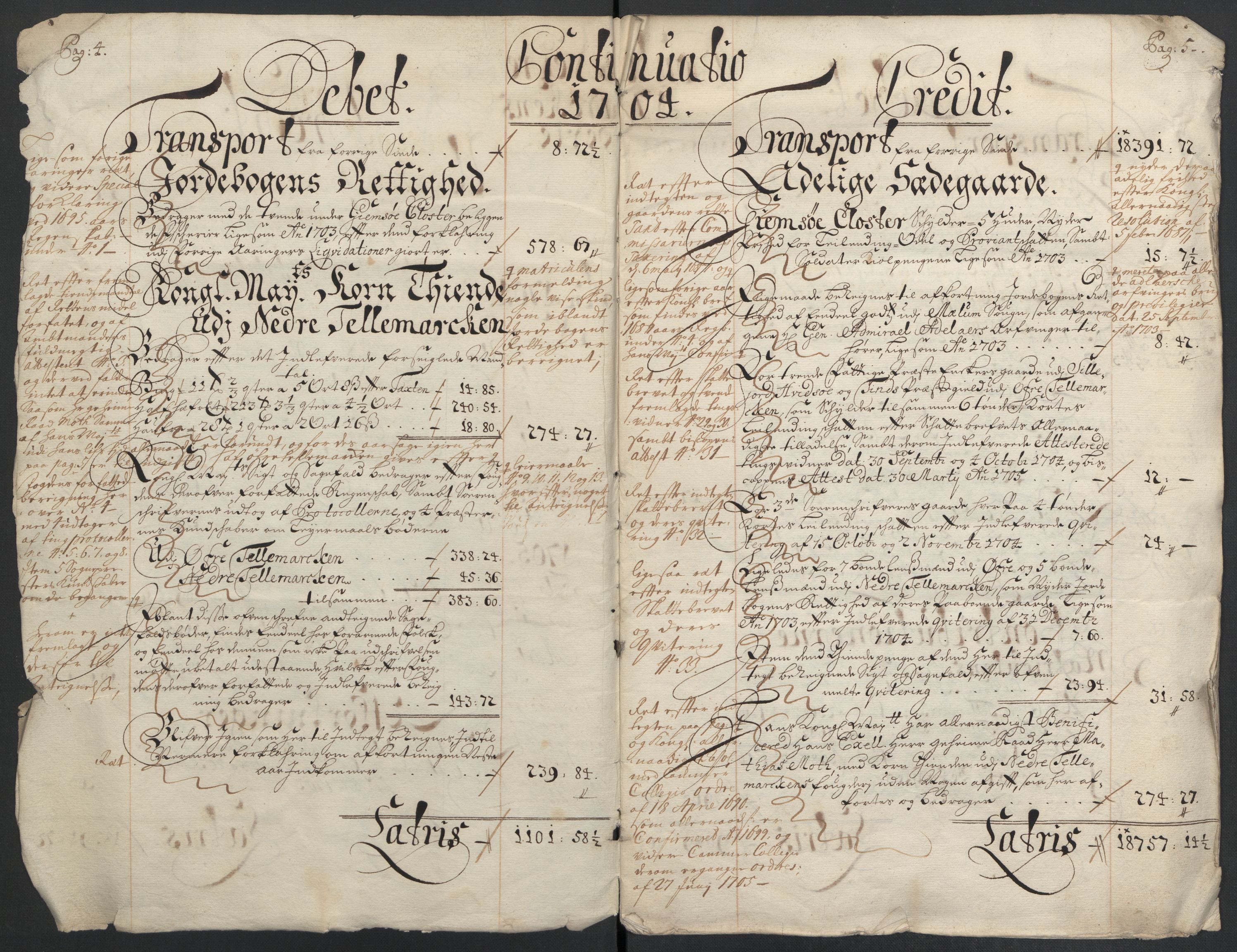 Rentekammeret inntil 1814, Reviderte regnskaper, Fogderegnskap, AV/RA-EA-4092/R36/L2111: Fogderegnskap Øvre og Nedre Telemark og Bamble, 1704, s. 6