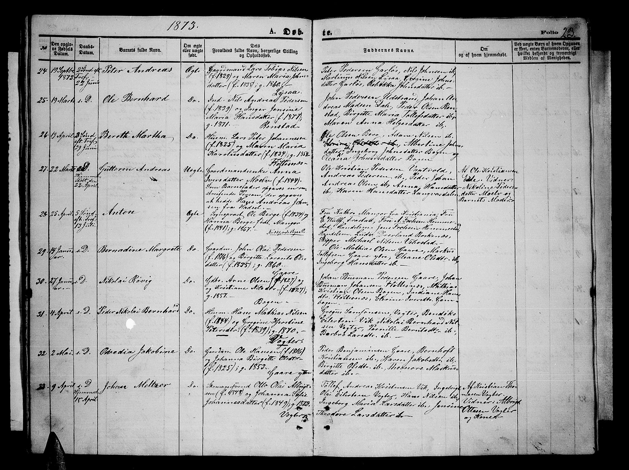Kvæfjord sokneprestkontor, AV/SATØ-S-1323/G/Ga/Gab/L0004klokker: Klokkerbok nr. 4, 1870-1886, s. 23