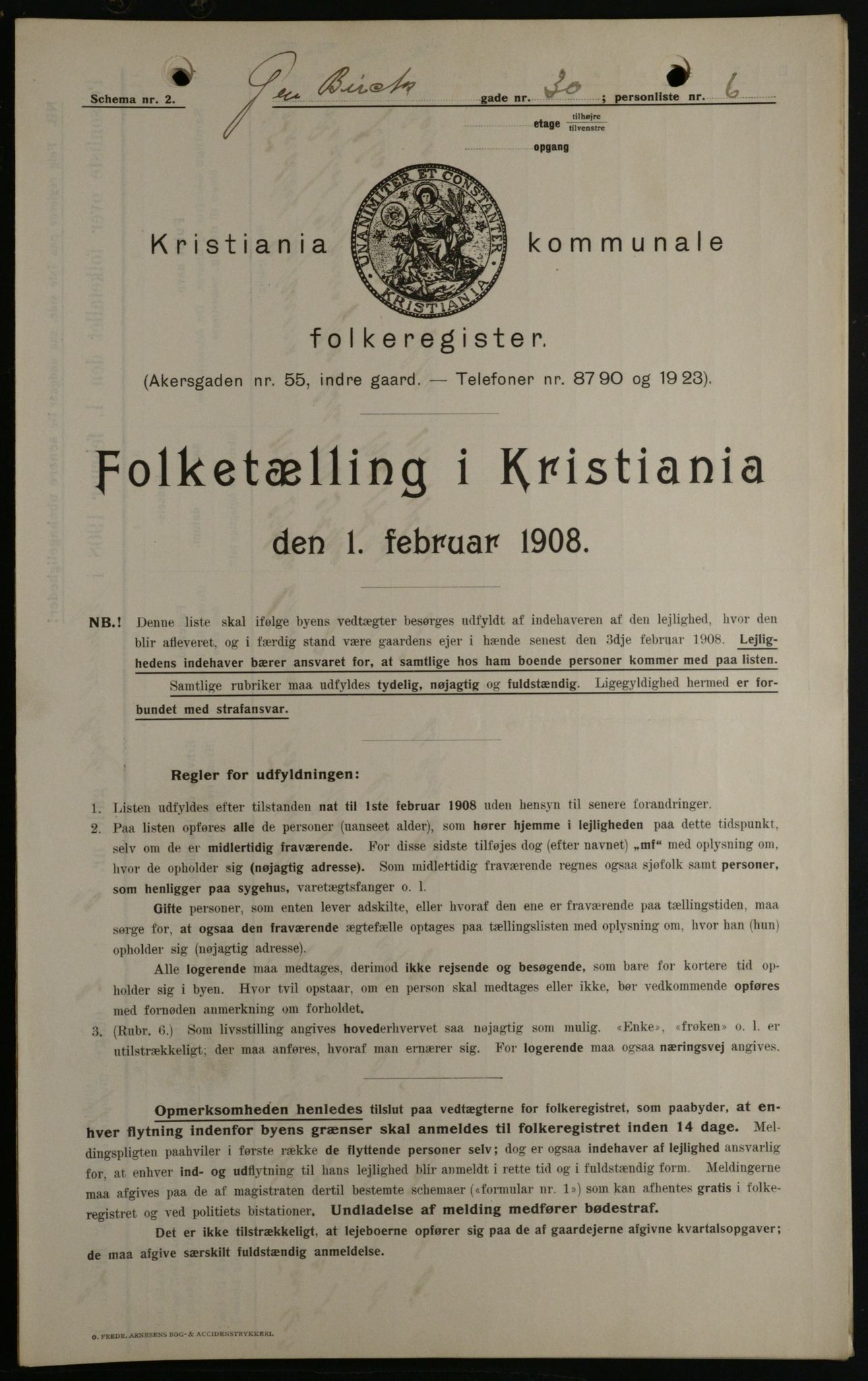 OBA, Kommunal folketelling 1.2.1908 for Kristiania kjøpstad, 1908, s. 26198