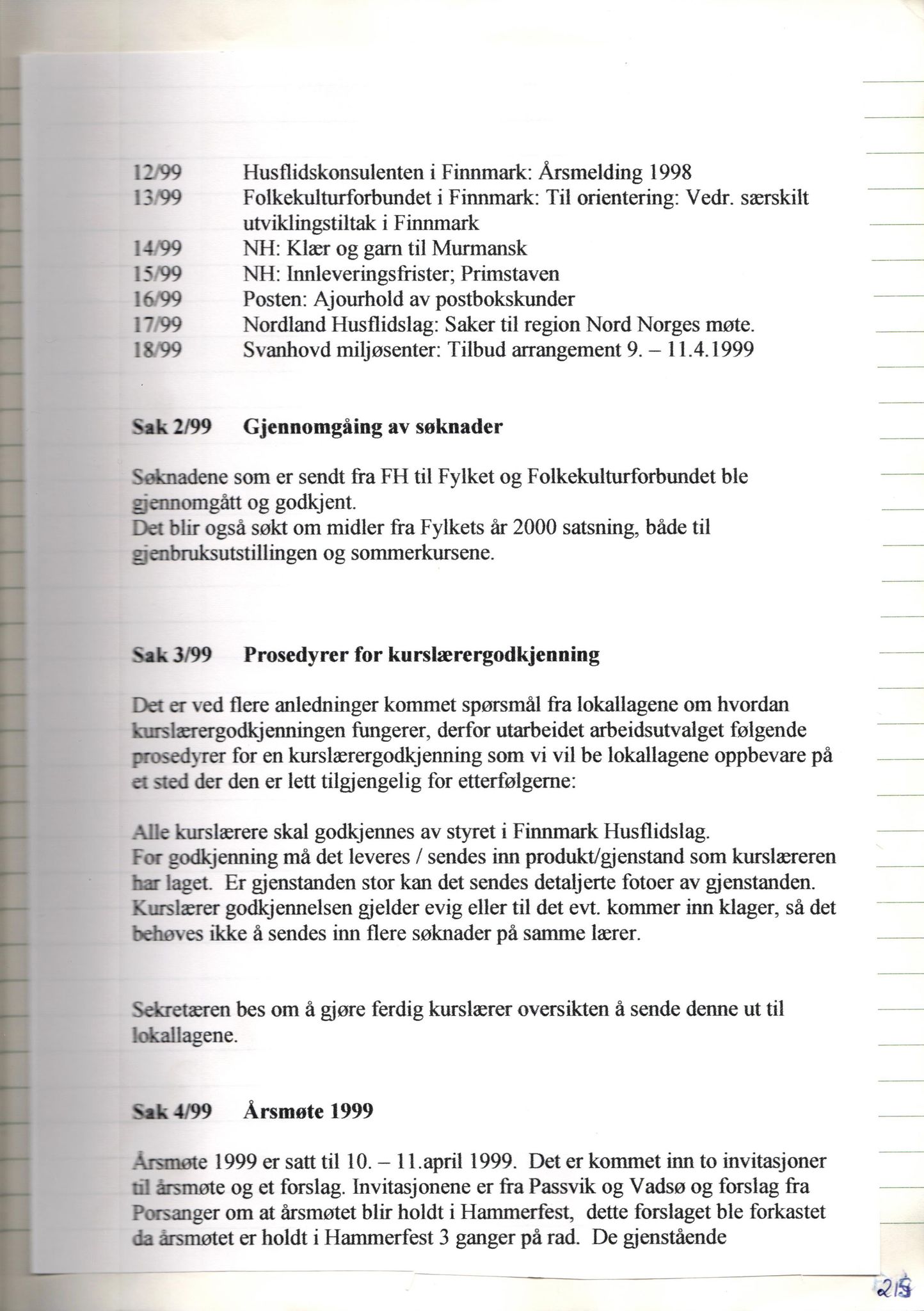 Finnmark Husflidslag, FMFB/A-1134/A/L0004: Møtebok, 1995-2000, s. 221