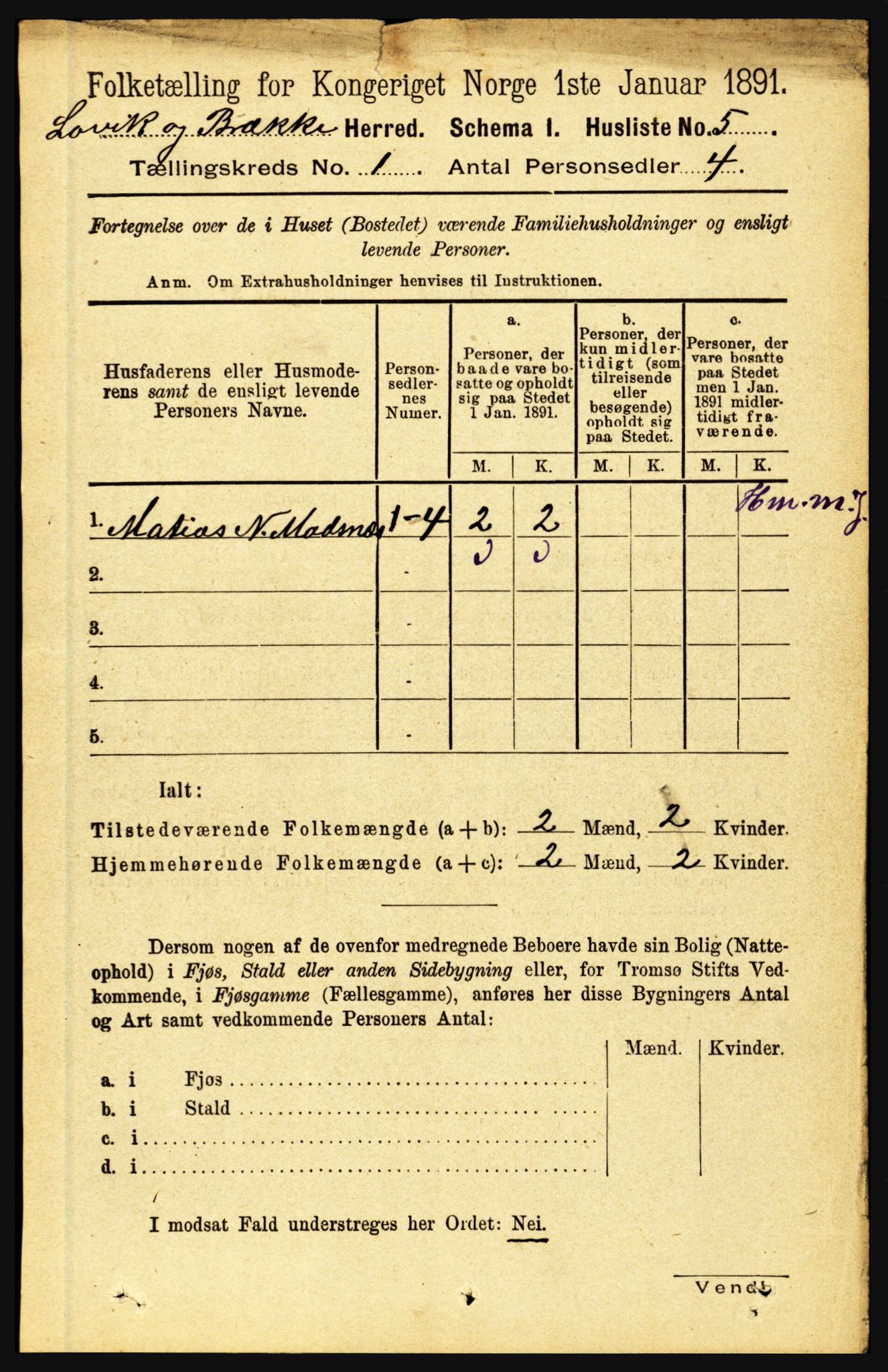 RA, Folketelling 1891 for 1415 Lavik og Brekke herred, 1891, s. 36