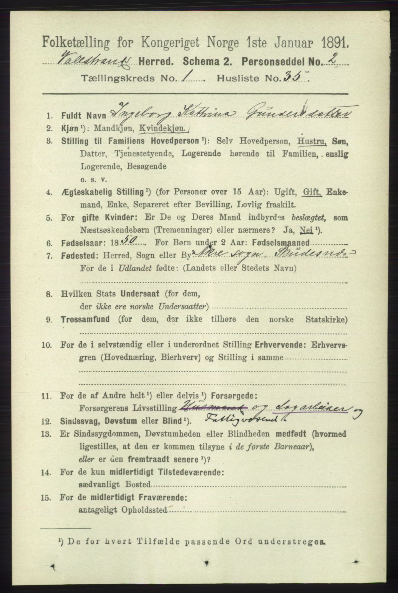 RA, Folketelling 1891 for 1217 Valestrand herred, 1891, s. 247