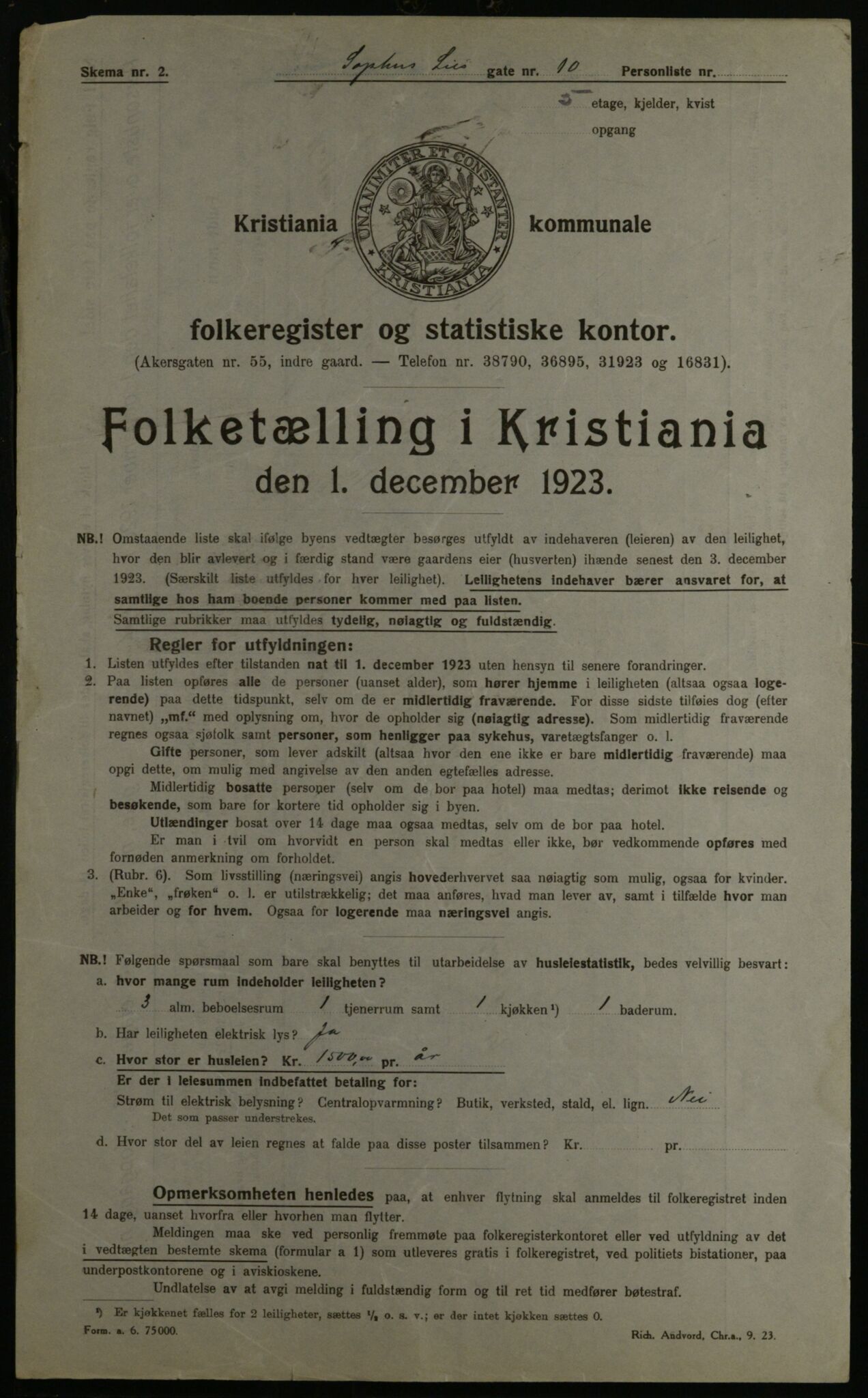 OBA, Kommunal folketelling 1.12.1923 for Kristiania, 1923, s. 110019