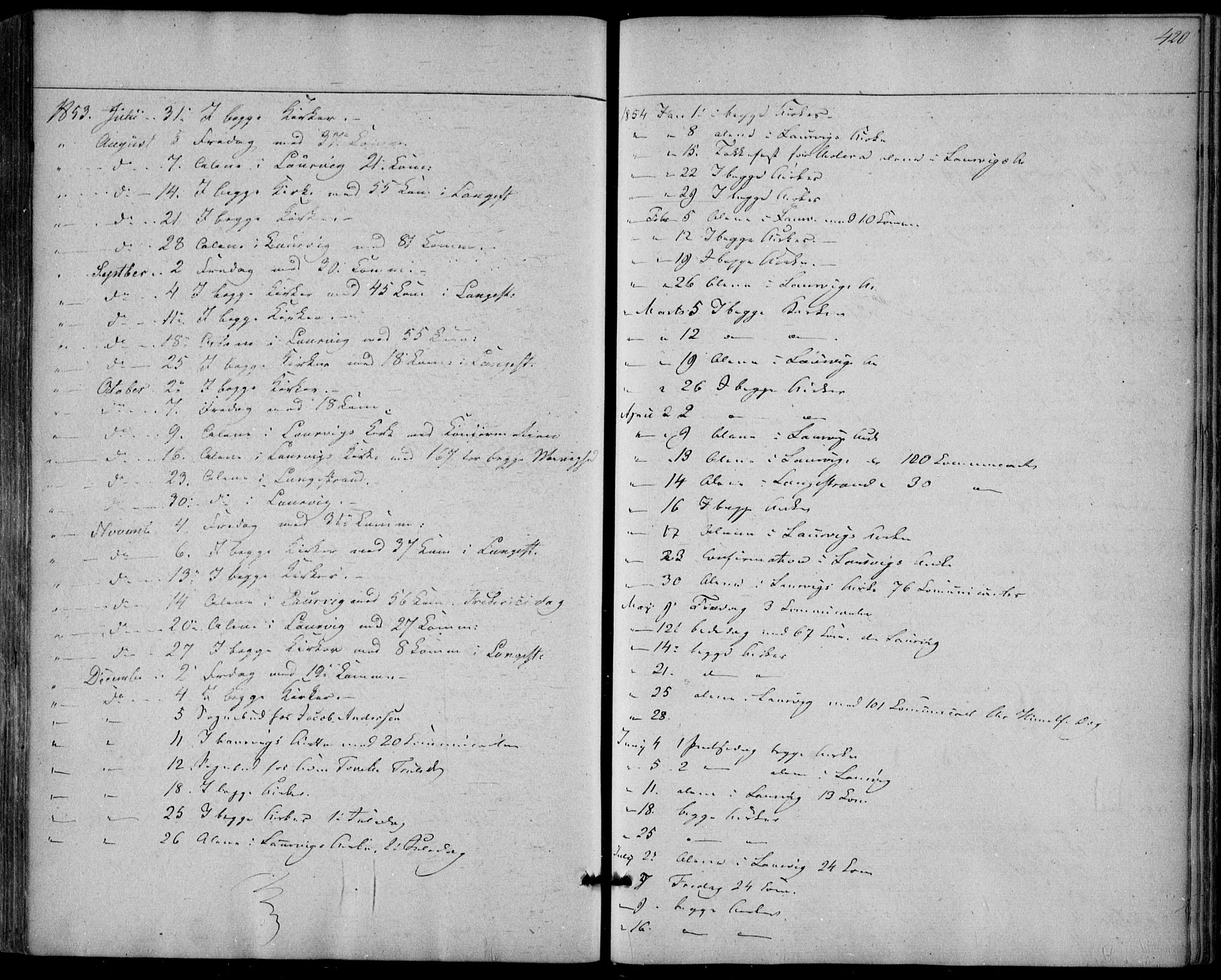 Larvik kirkebøker, AV/SAKO-A-352/F/Fa/L0003: Ministerialbok nr. I 3, 1848-1856, s. 420
