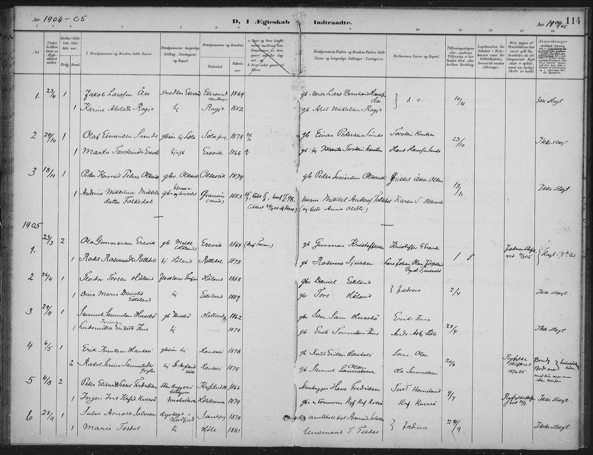 Høgsfjord sokneprestkontor, AV/SAST-A-101624/H/Ha/Haa/L0008: Ministerialbok nr. A 8, 1898-1920, s. 114