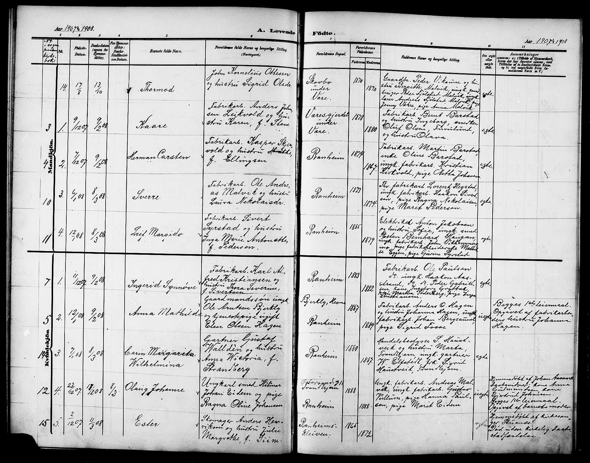 Ministerialprotokoller, klokkerbøker og fødselsregistre - Sør-Trøndelag, AV/SAT-A-1456/615/L0400: Klokkerbok nr. 615C01, 1905-1921