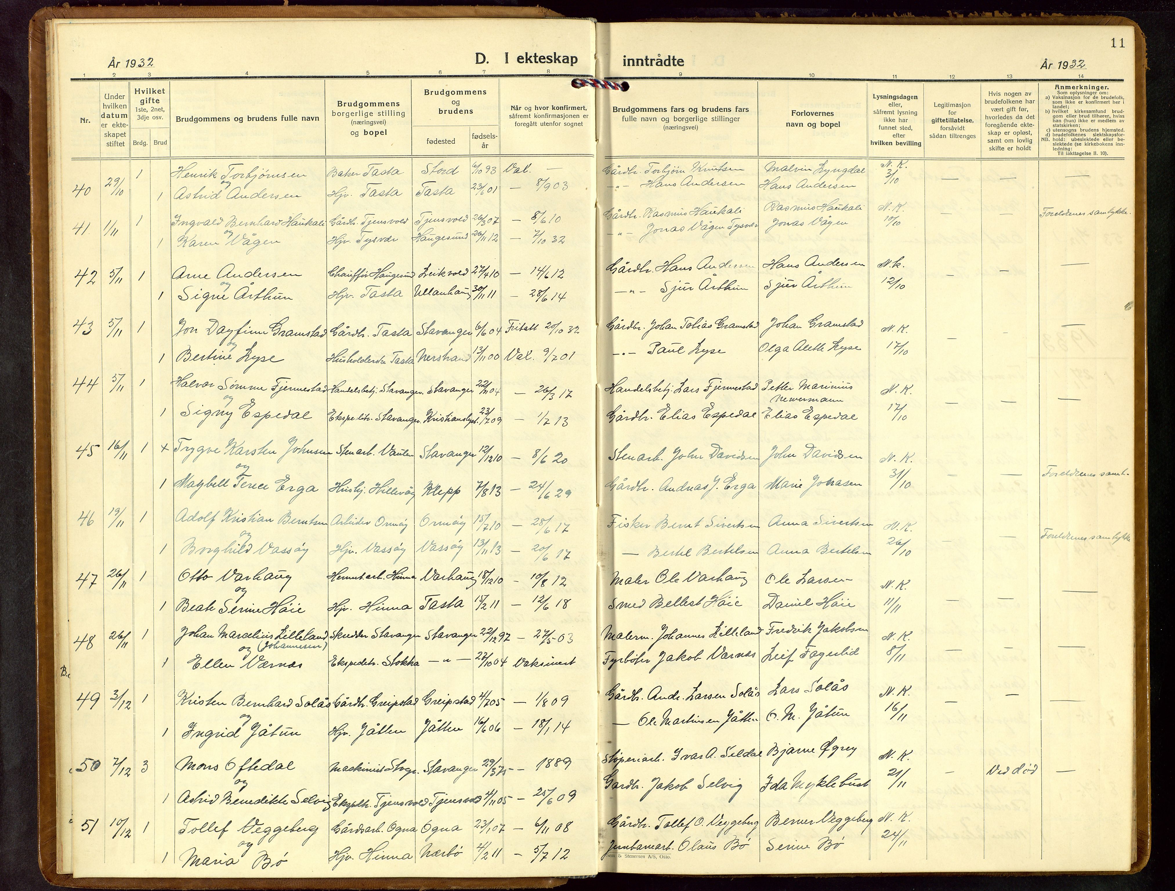 Hetland sokneprestkontor, SAST/A-101826/30/30BB/L0013: Klokkerbok nr. B 13, 1931-1952, s. 11