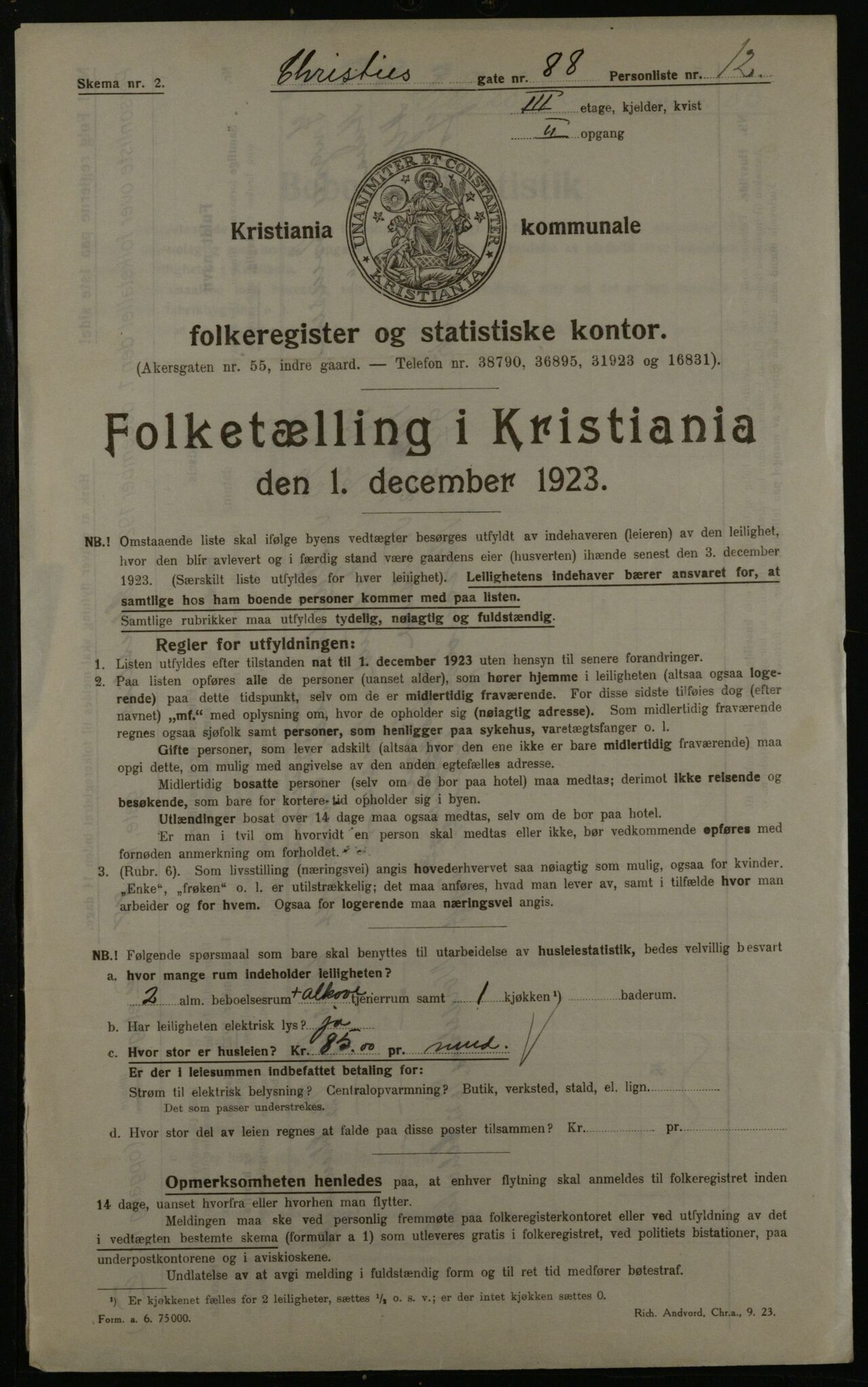 OBA, Kommunal folketelling 1.12.1923 for Kristiania, 1923, s. 14406