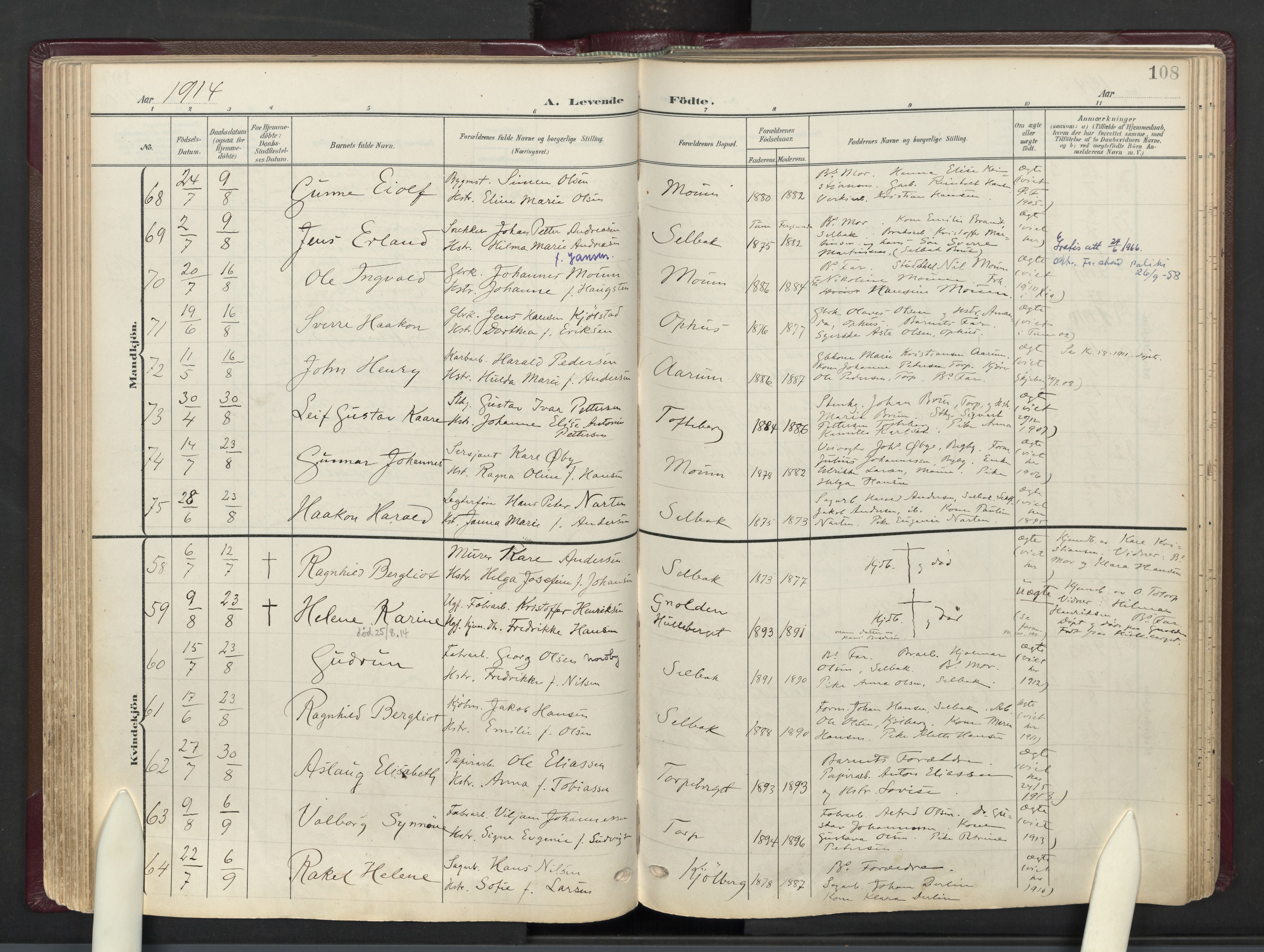 Borge prestekontor Kirkebøker, AV/SAO-A-10903/F/Fa/L0010: Ministerialbok nr. I 10, 1907-1925, s. 108