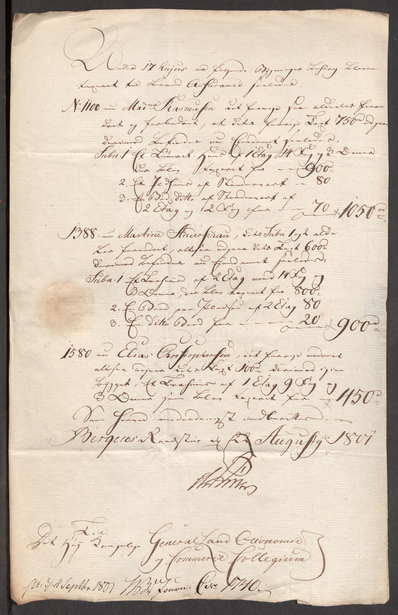 Kommersekollegiet, Brannforsikringskontoret 1767-1814, AV/RA-EA-5458/F/Fa/L0006/0002: Bergen / Dokumenter, 1797-1807