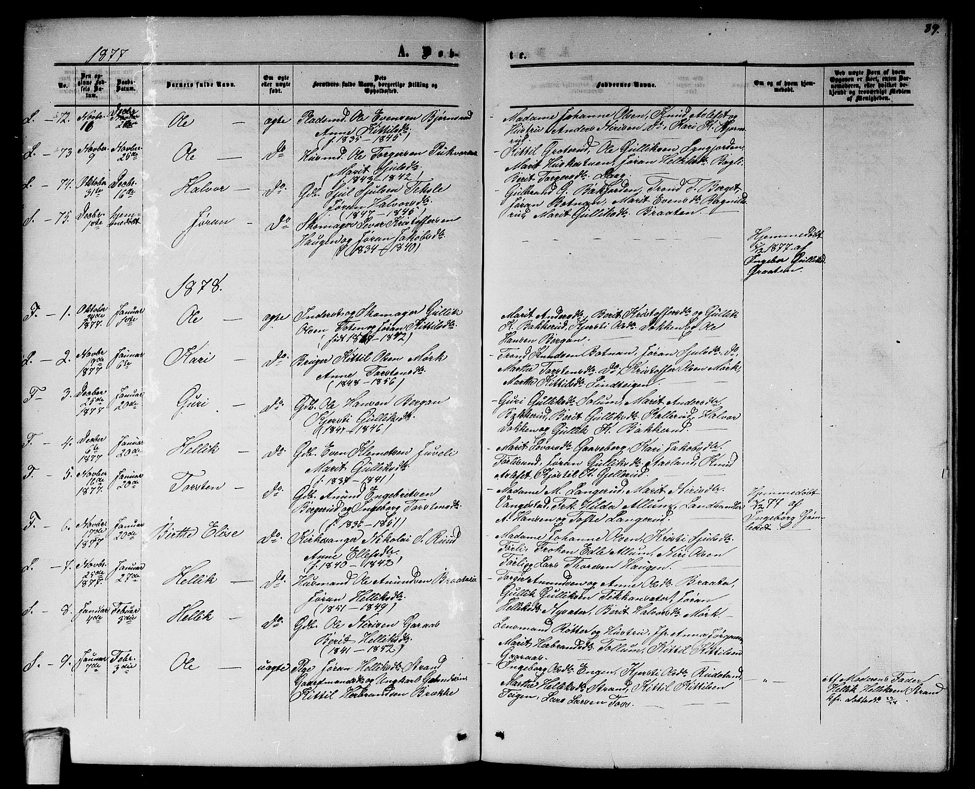 Flesberg kirkebøker, AV/SAKO-A-18/G/Ga/L0003: Klokkerbok nr. I 3, 1861-1889, s. 89