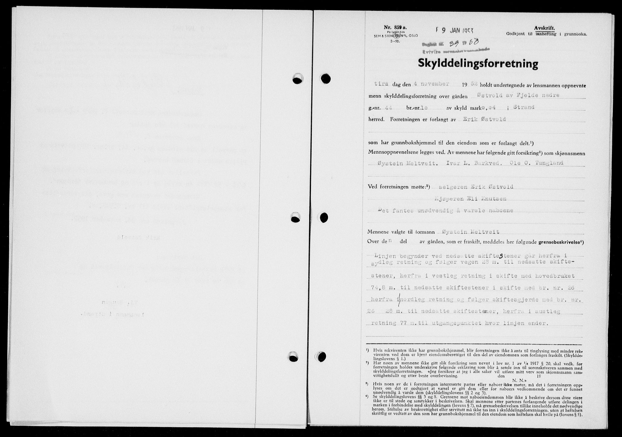 Ryfylke tingrett, SAST/A-100055/001/II/IIB/L0120: Pantebok nr. 99, 1952-1953, Dagboknr: 39/1953