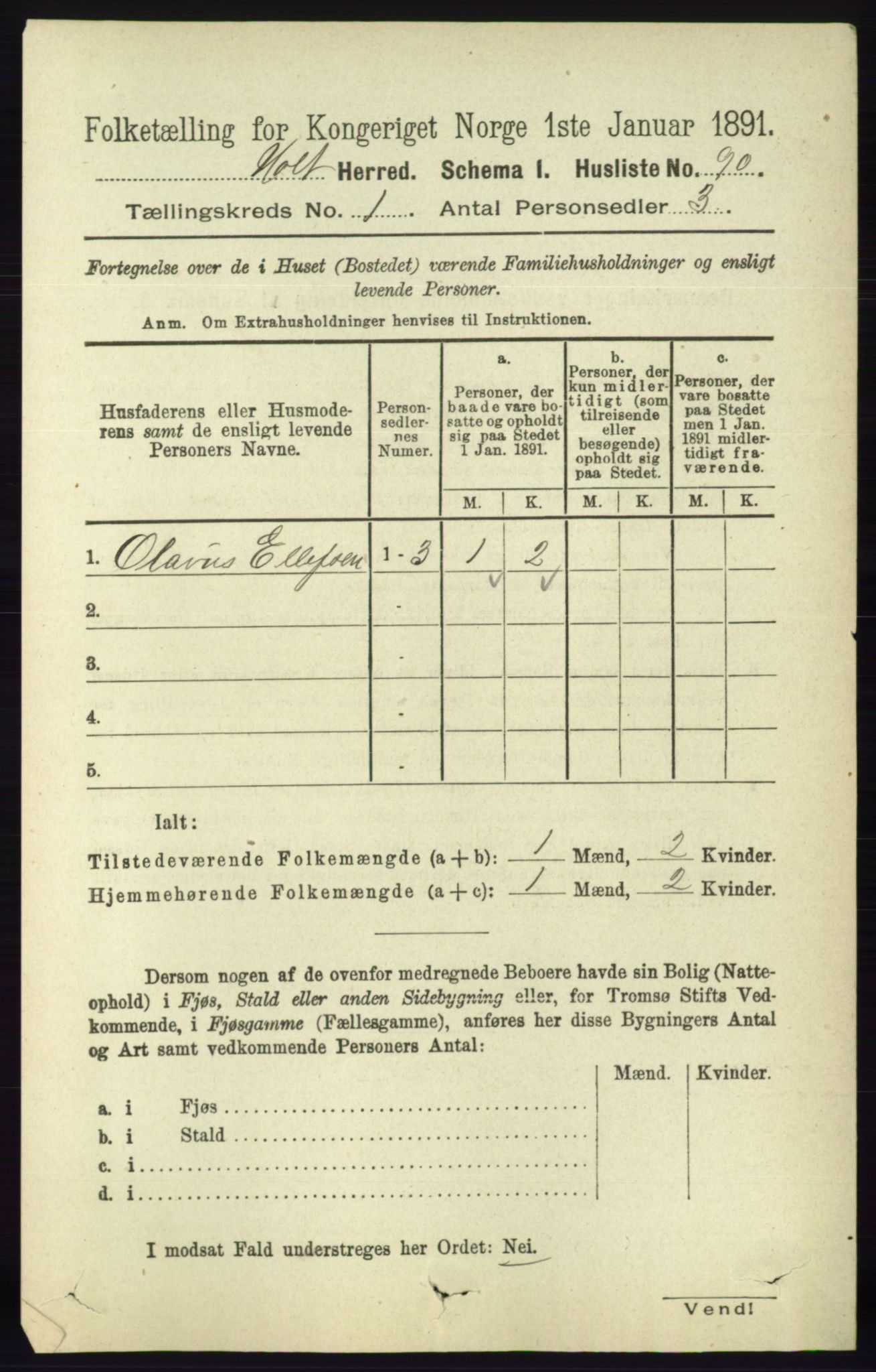 RA, Folketelling 1891 for 0914 Holt herred, 1891, s. 123