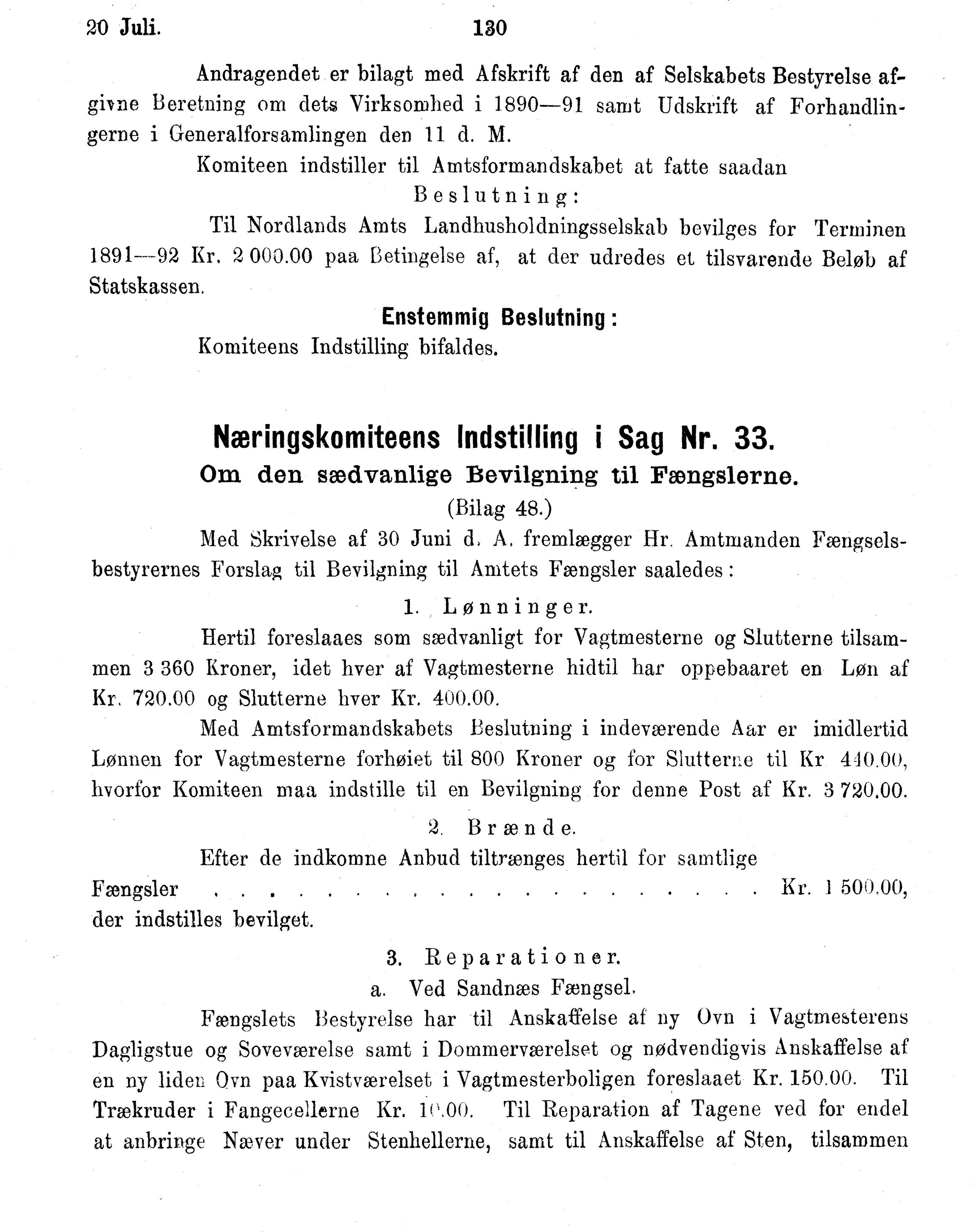 Nordland Fylkeskommune. Fylkestinget, AIN/NFK-17/176/A/Ac/L0016: Fylkestingsforhandlinger 1891-1893, 1891-1893