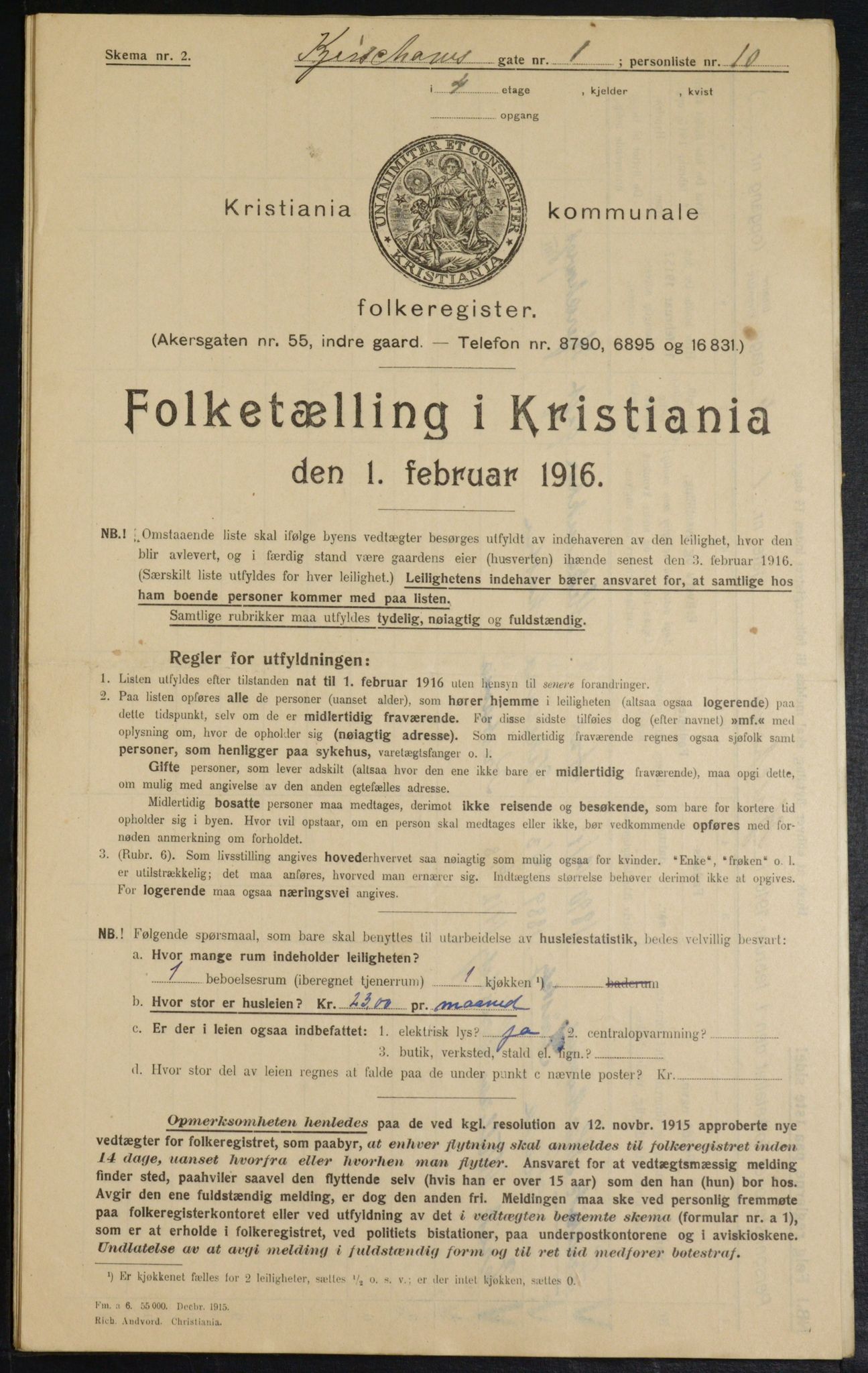 OBA, Kommunal folketelling 1.2.1916 for Kristiania, 1916, s. 50464