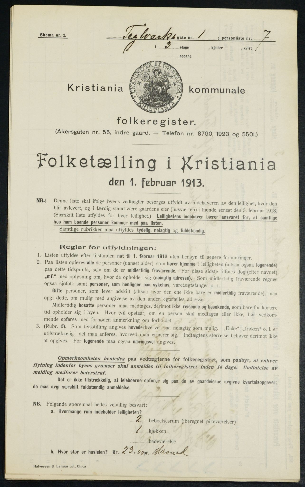 OBA, Kommunal folketelling 1.2.1913 for Kristiania, 1913, s. 107404