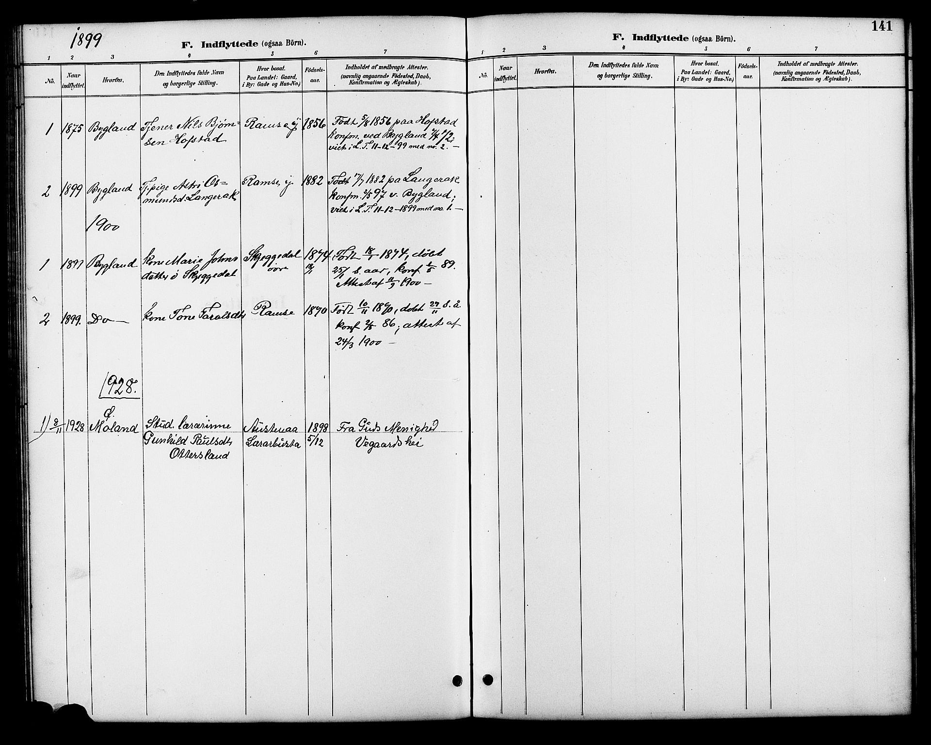 Åmli sokneprestkontor, AV/SAK-1111-0050/F/Fb/Fbb/L0002: Klokkerbok nr. B 2, 1890-1905, s. 141